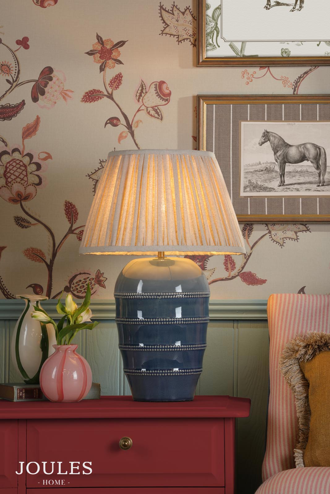 Joules Osborne Table Lamp Blue Ceramic With Shade