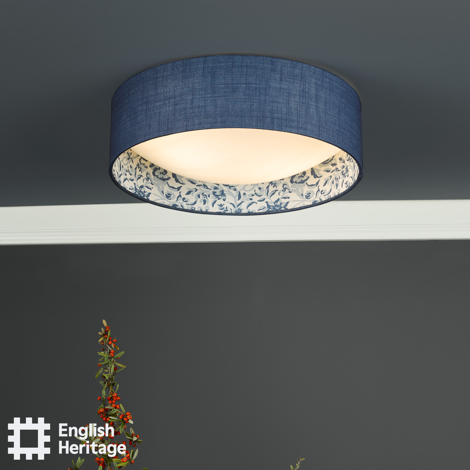 Down House 2 Light Flush Blue and Multi Coloured