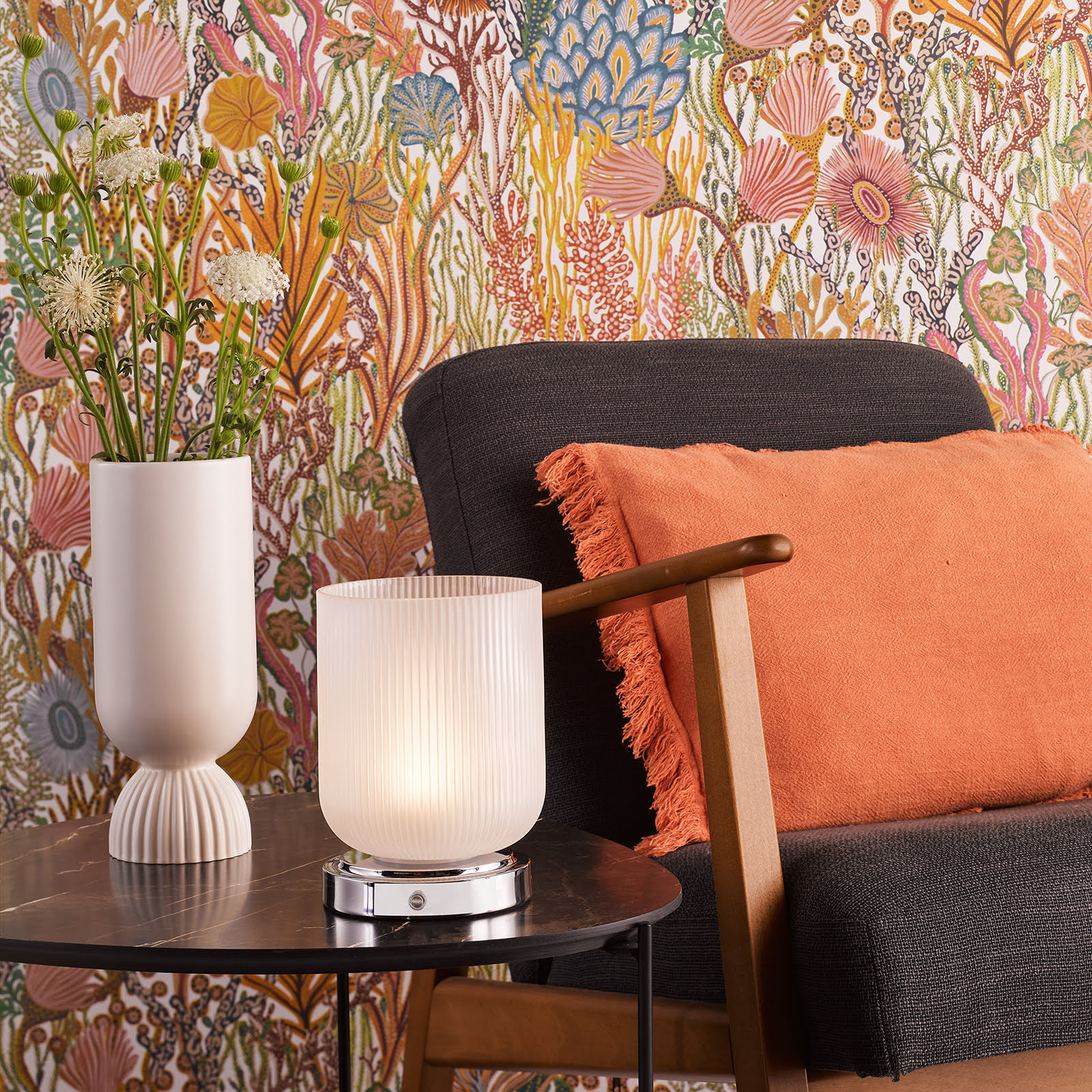 Echo Rechargeable Table Lamp Polished Chrome and Ribbed Glass LED