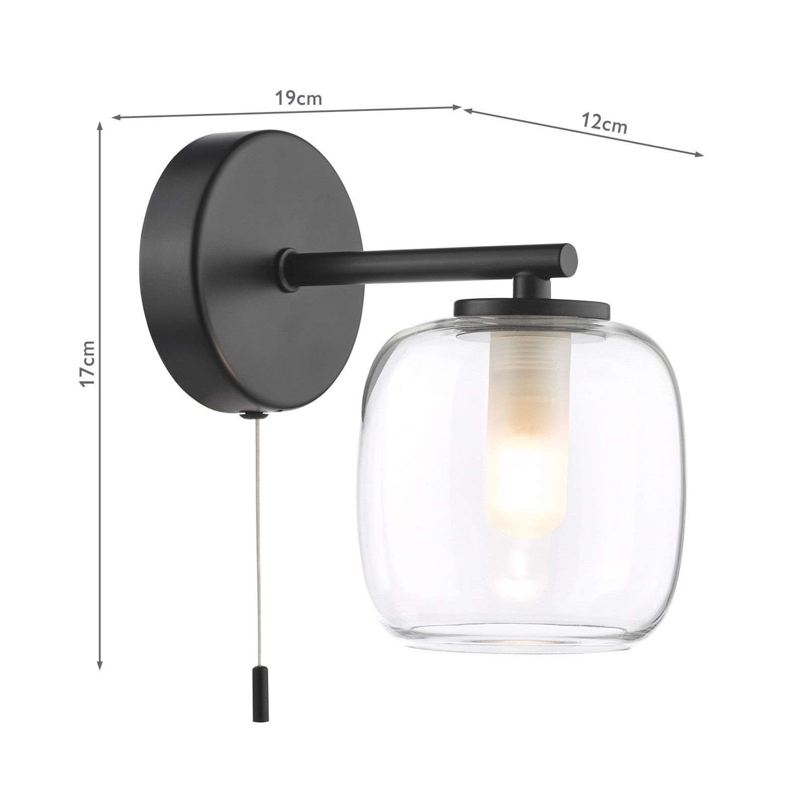 Edaline Bathroom Wall Light Matt Black and Glass IP44