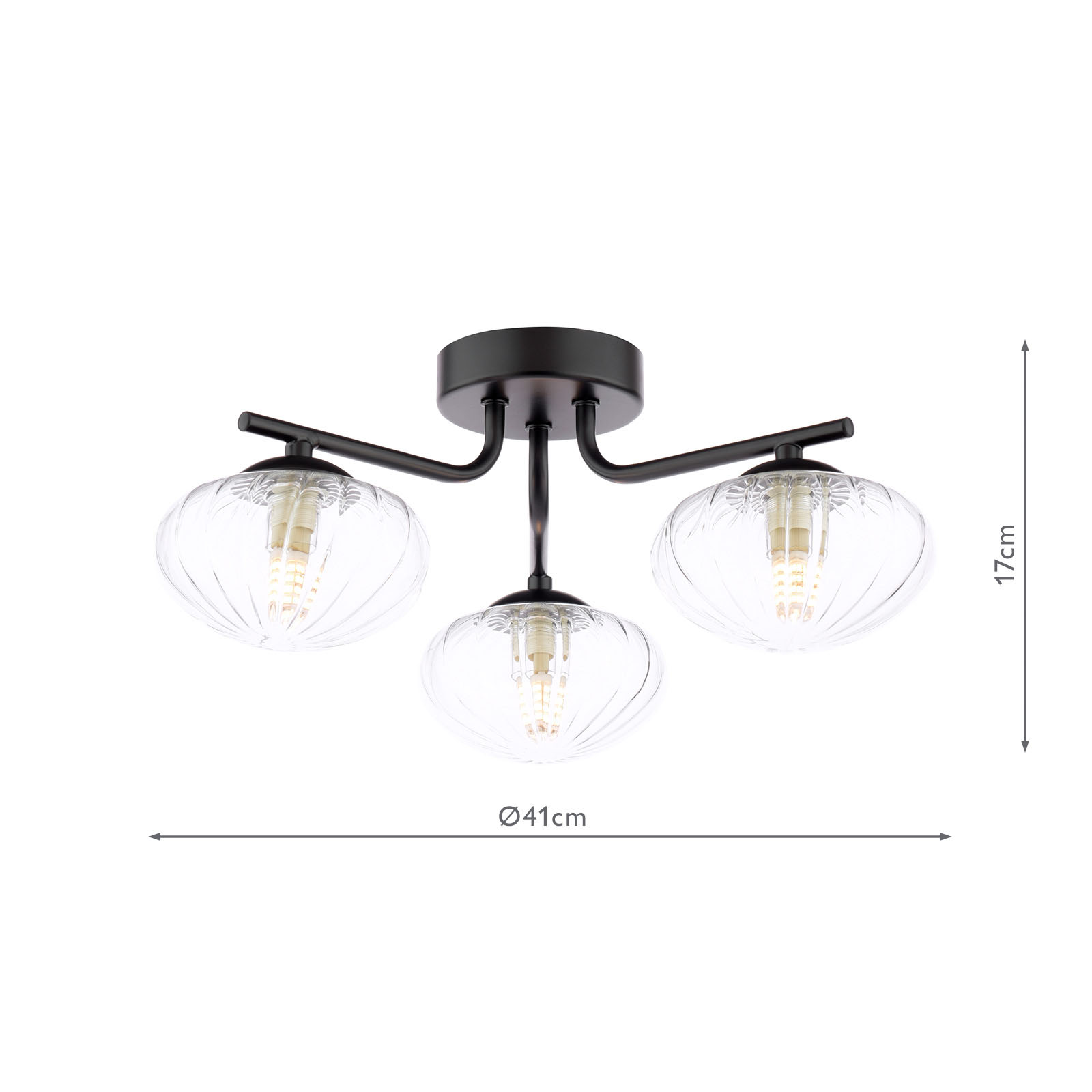 Ede 3 Light Semi-Flush Matt Black and Glass