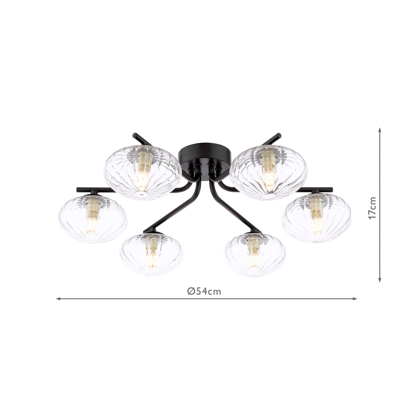Ede 6 Light Semi-Flush Matt Black and Glass