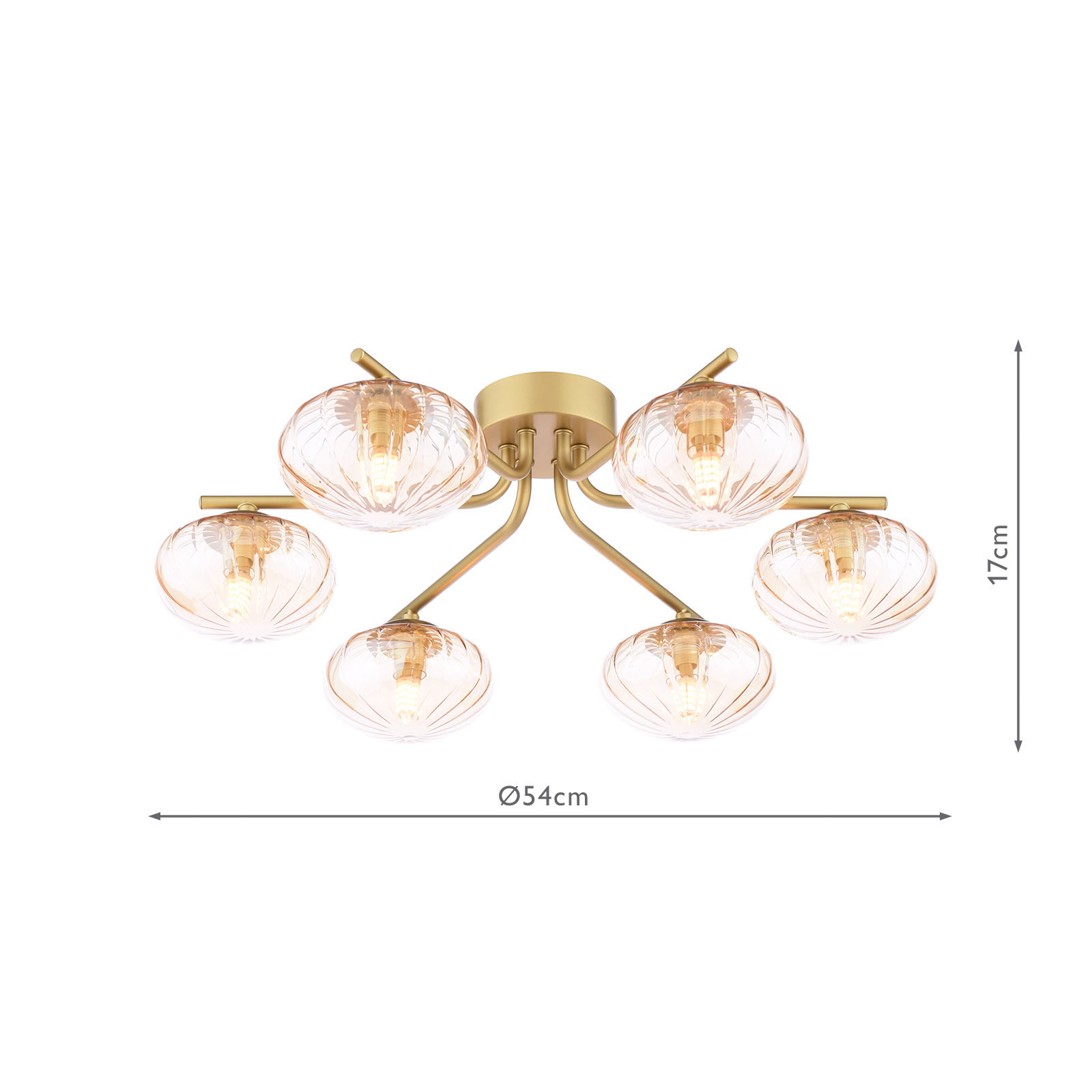 Ede 6 Light Semi-Flush Satin Gold and Amber Glass