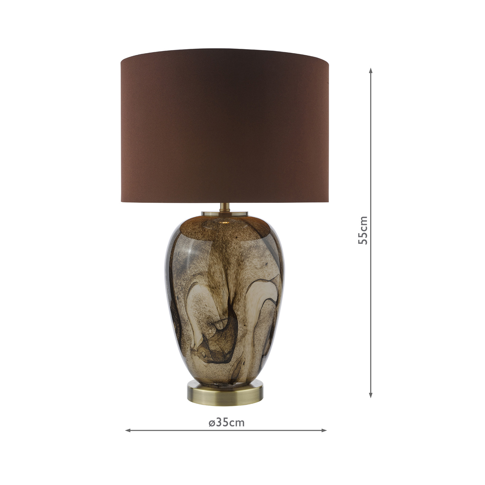 Egas Table Lamp Brown Marble Effect Glass and Antique Brass With Shade
