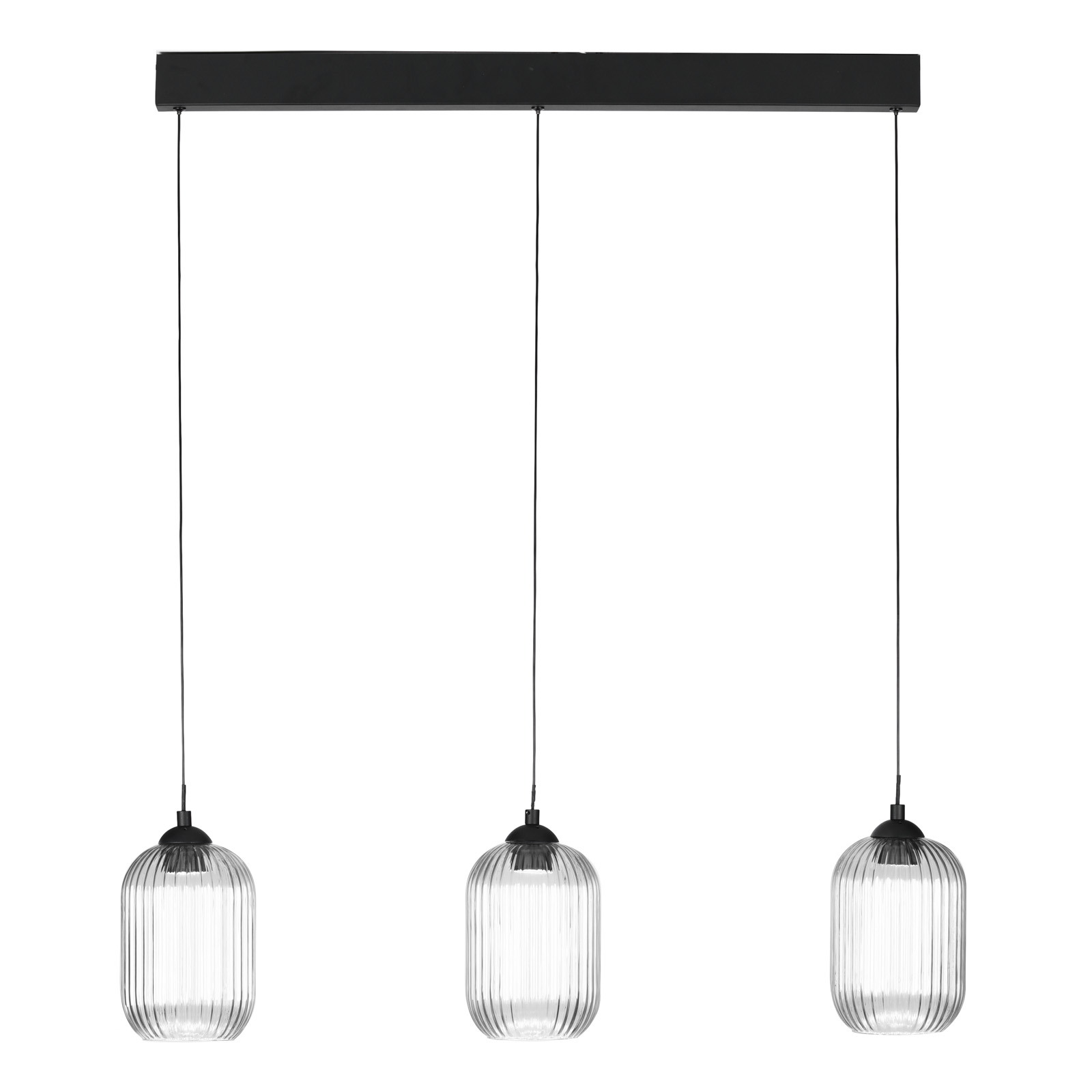 Eileen 3 Light Bar Pendant Matt Black and Ribbed Glass LED