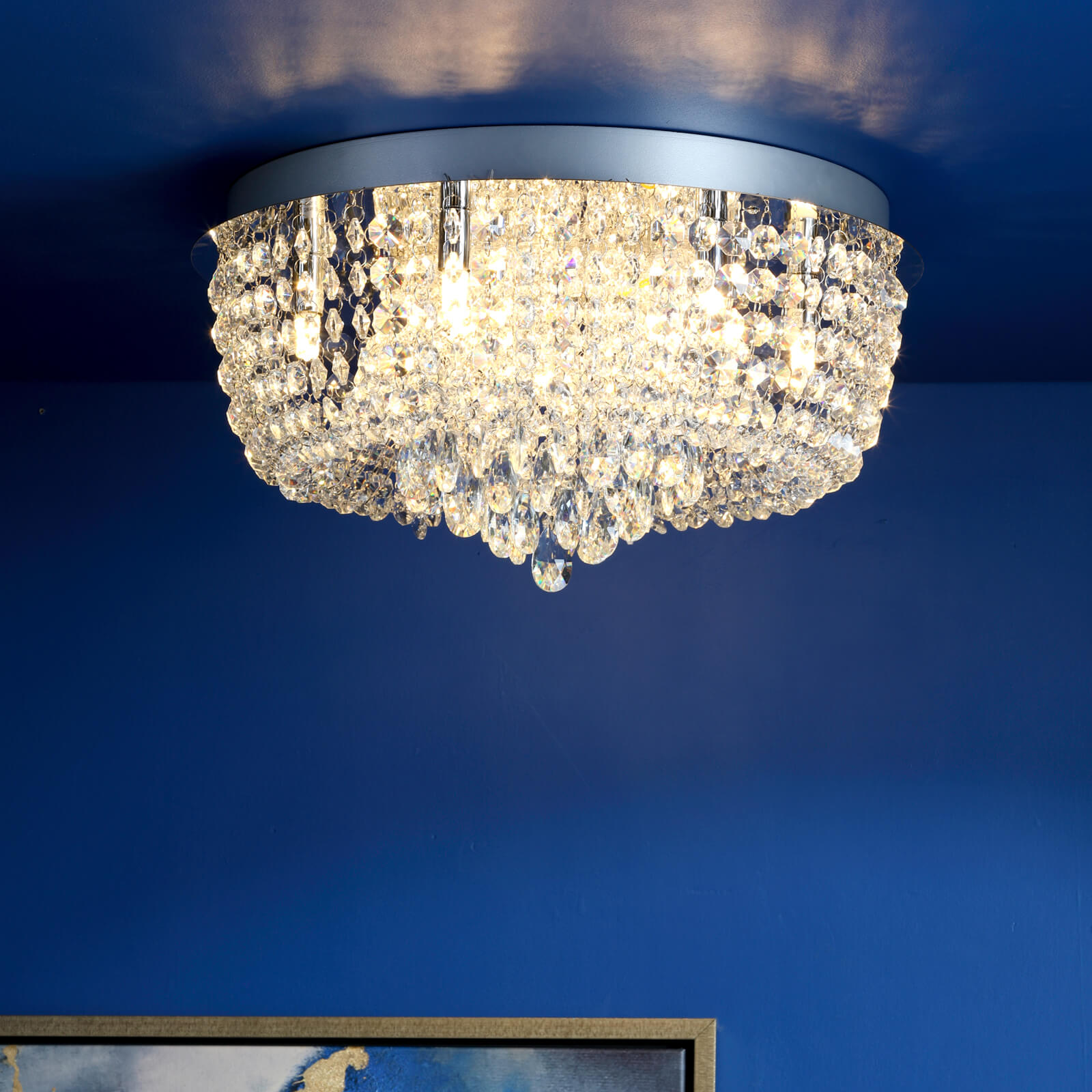 Eitan 9 Light Flush Crystal and Polished Chrome