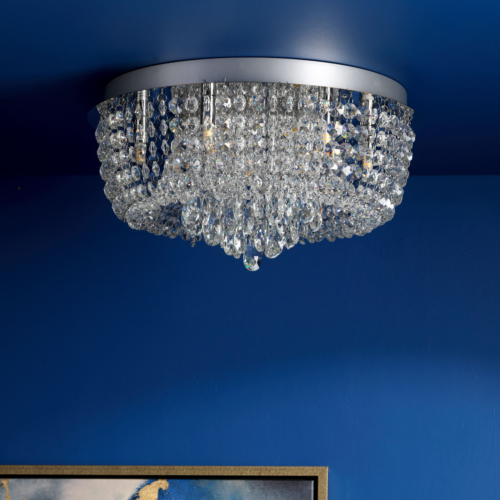 Eitan 9 Light Flush Crystal and Polished Chrome