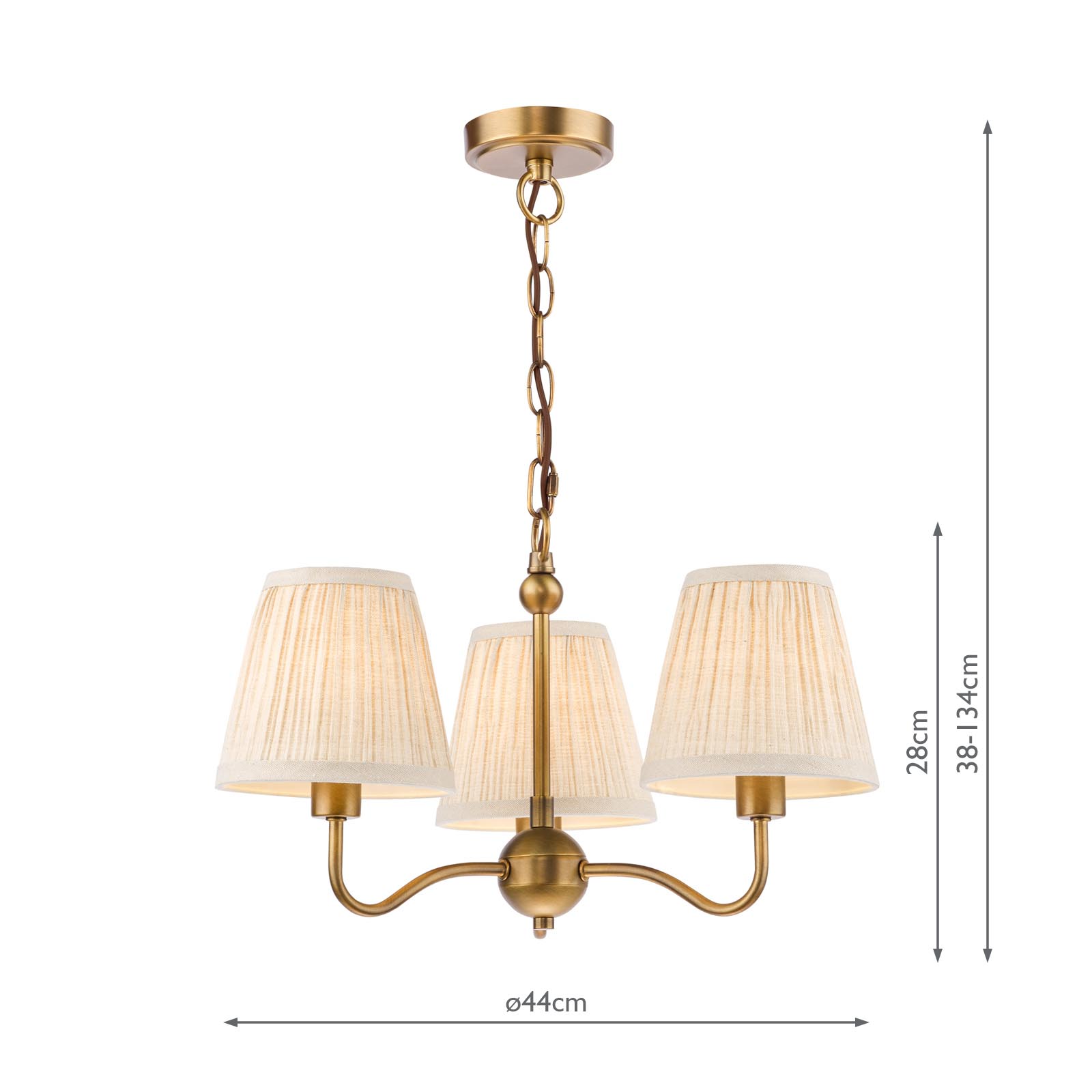 Elara 3 Light Pendant Antique Bronze With Natural Linen Pleated Shades