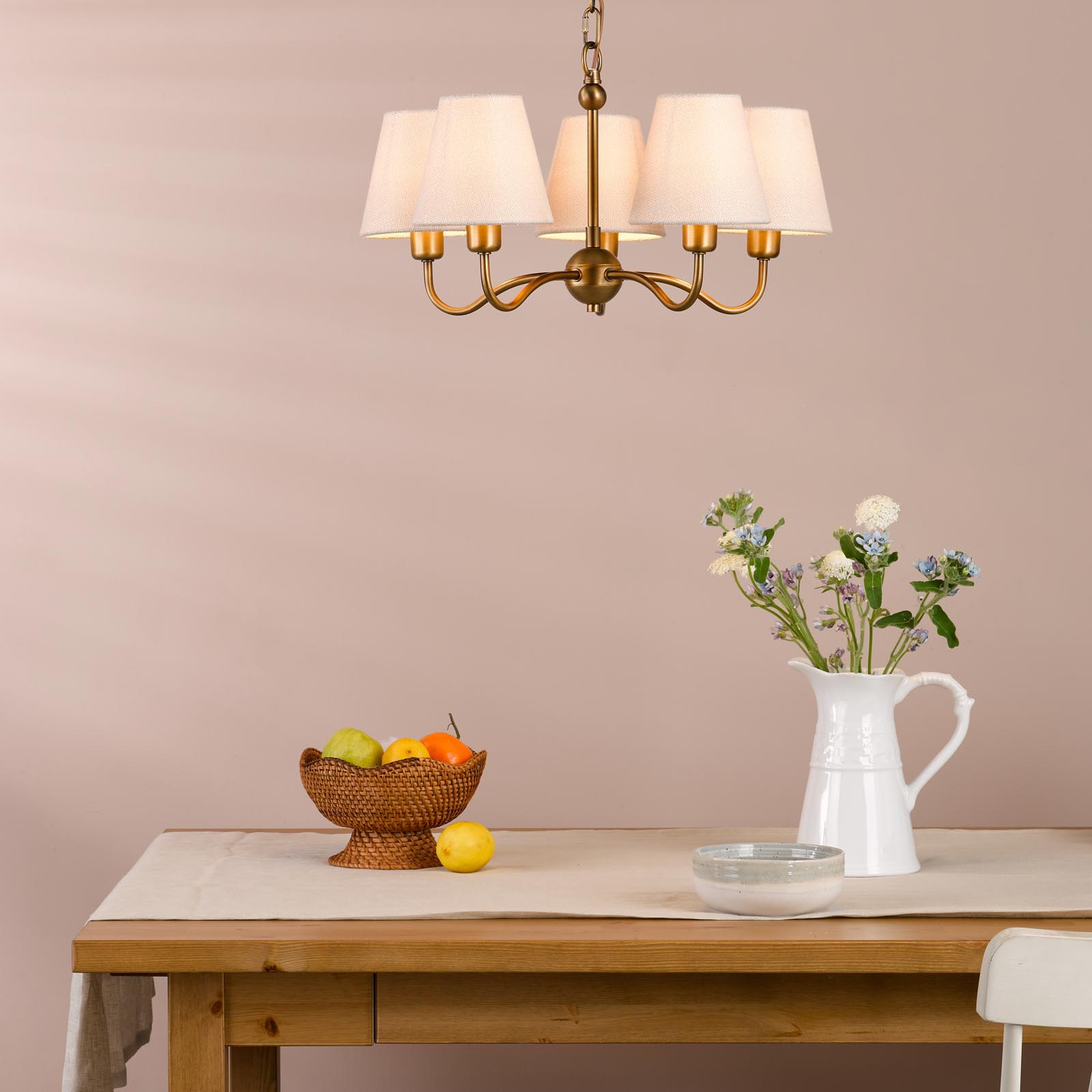 Elara 5 Light Pendant Antique Bronze With Linen Hardback Shades