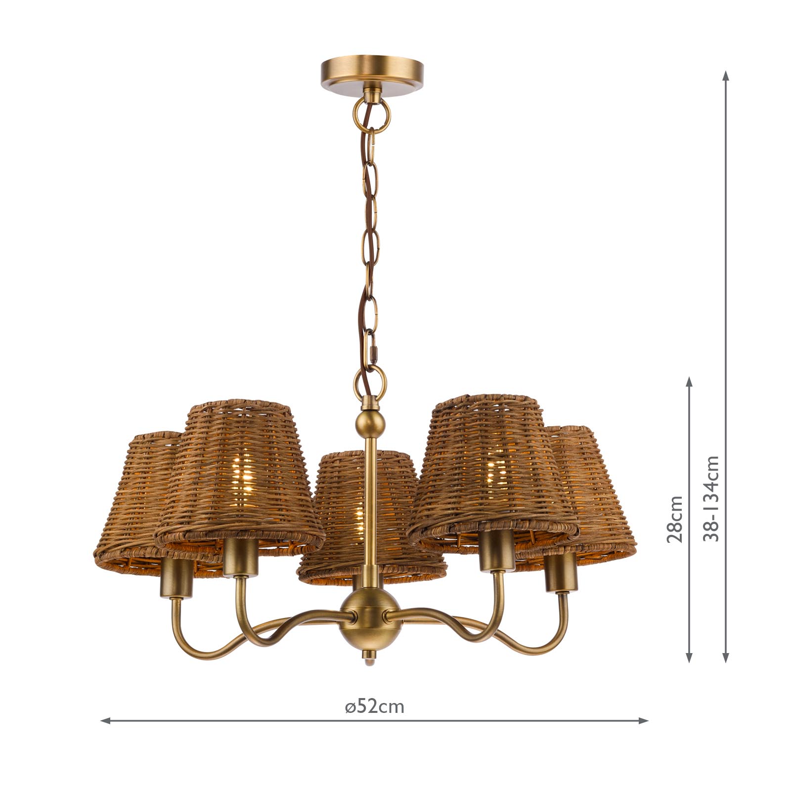 Elara 5 Light Pendant Antique Bronze With Hand-Woven Rattan Shades