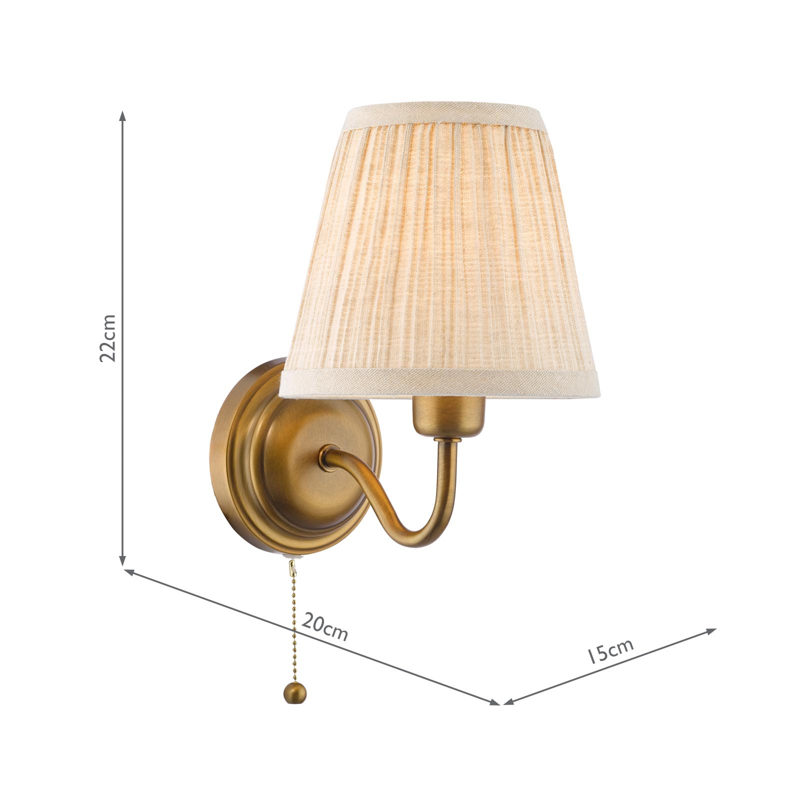 Elara Wall Lamp Antique Bronze With Natural Linen Pleated Shades
