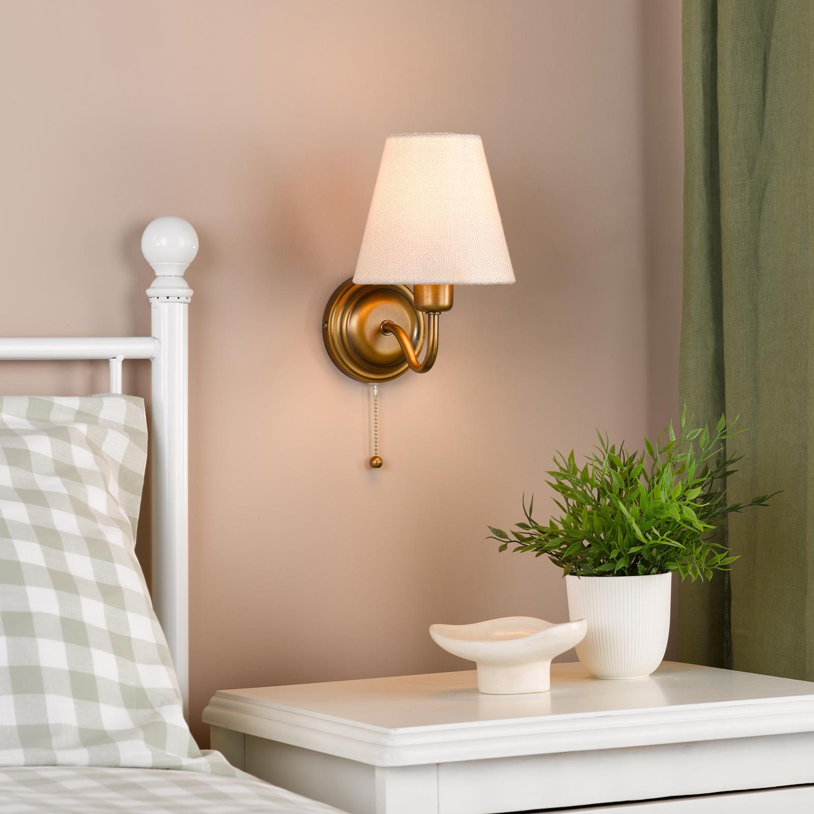 Elara Wall Lamp Antique Bronze With Linen Hardback Shades