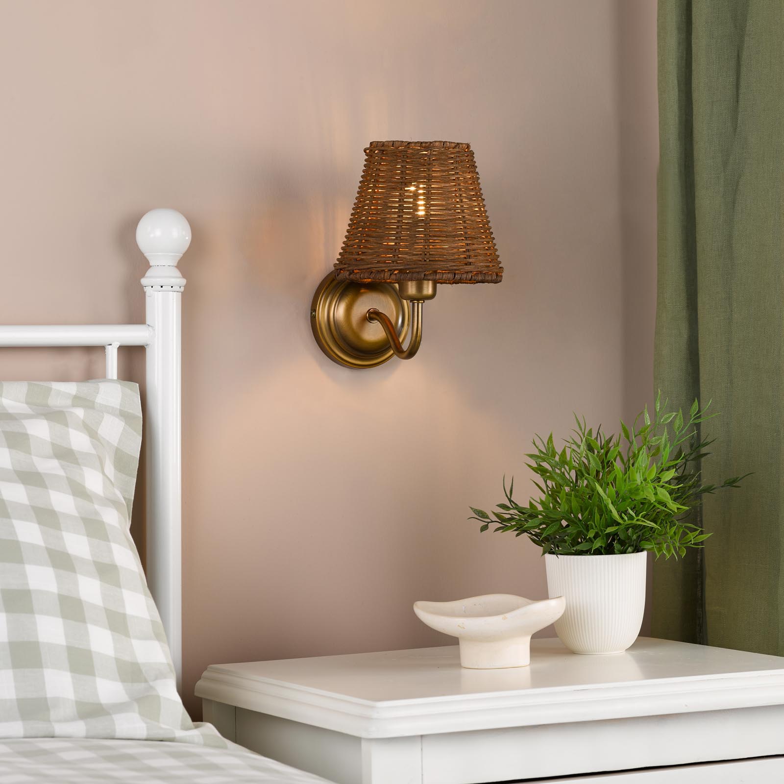 Elara Wall Lamp Antique Bronze With Hand-Woven Rattan Shades