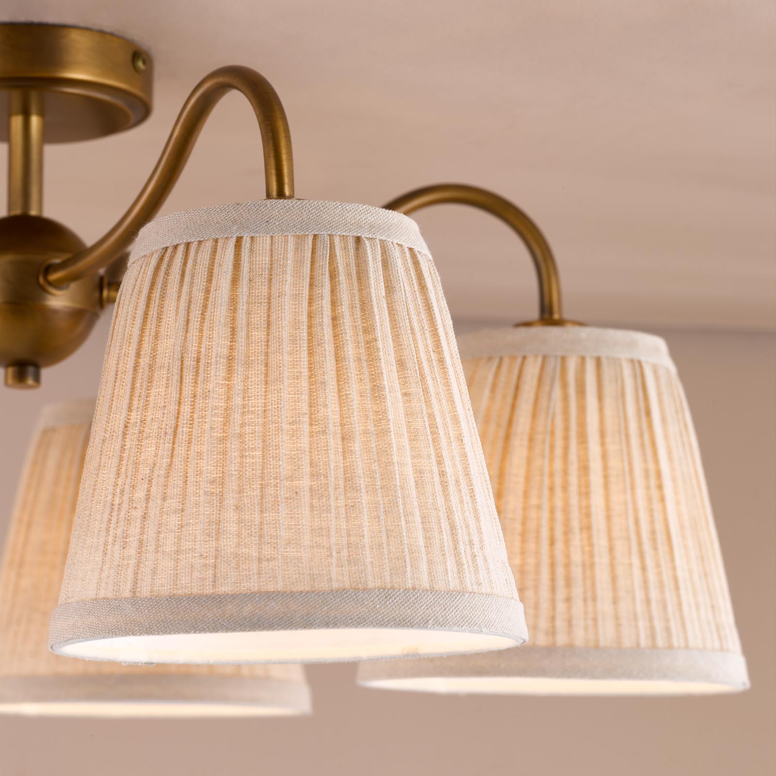 Elara 5 Light Semi-Flush Antique Bronze With Natural Linen Pleated Shades