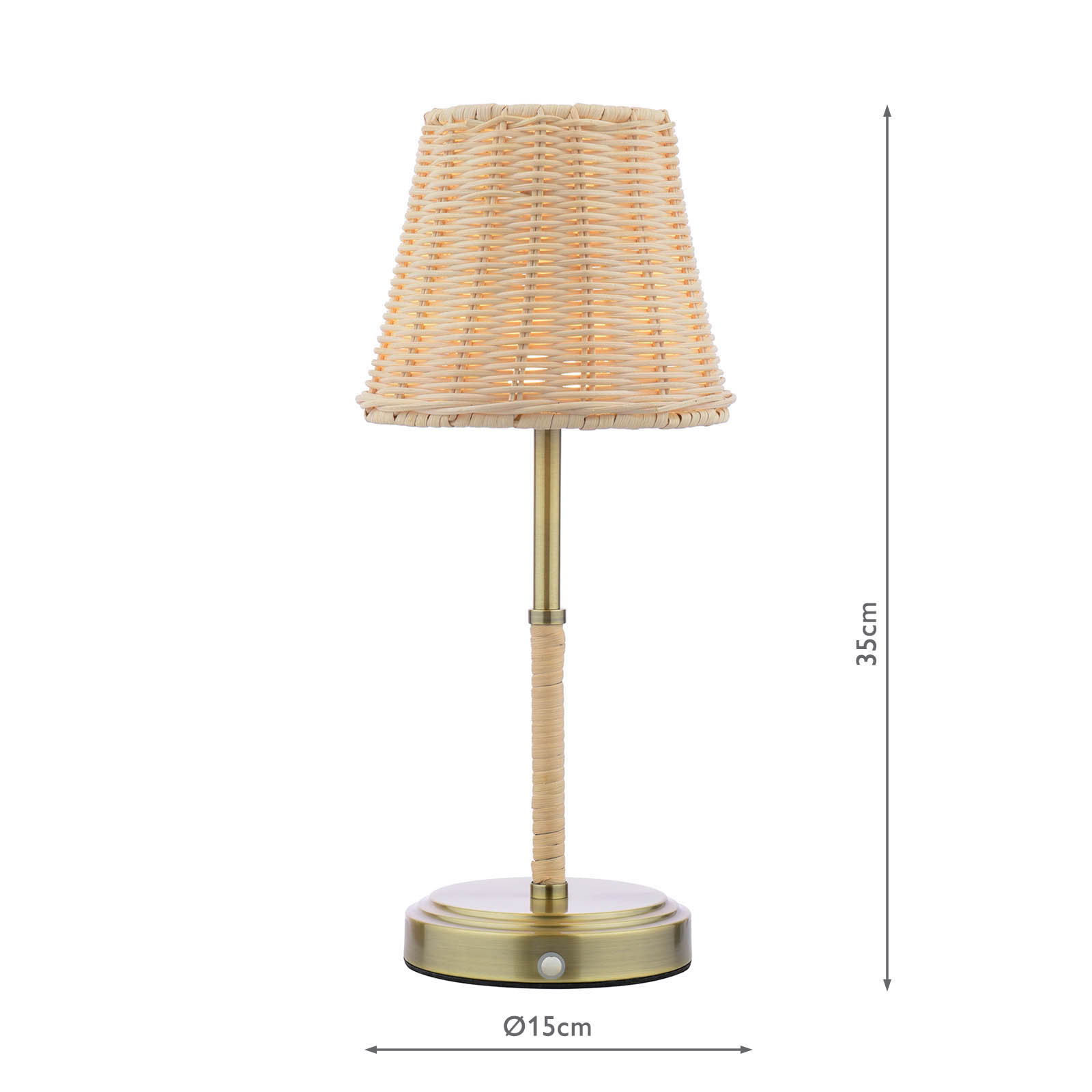 Joules Elcot Rechargeable Table Lamp Antique Brass With Rattan Shade LED