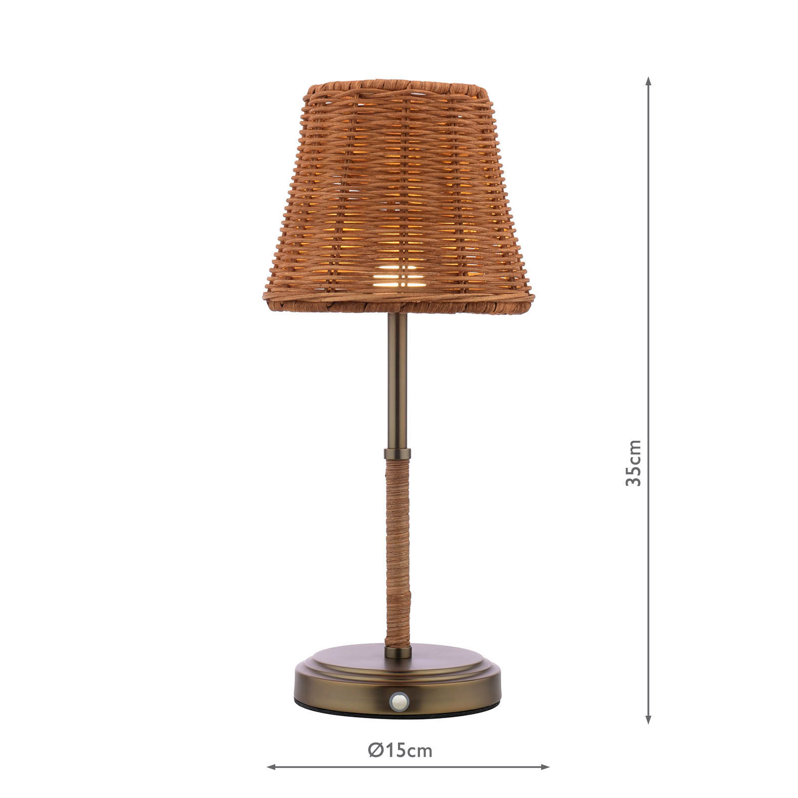Joules Elcot Rechargeable Table Lamp Satin Bronze With Rattan Shade LED