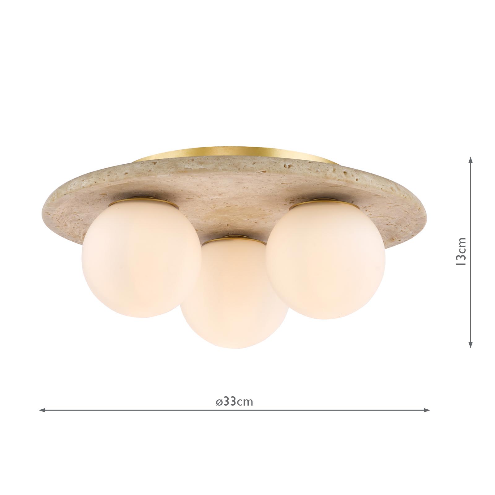 Elgor 3 Light Bathroom Ceiling Light Travertine and Opal Glass IP44