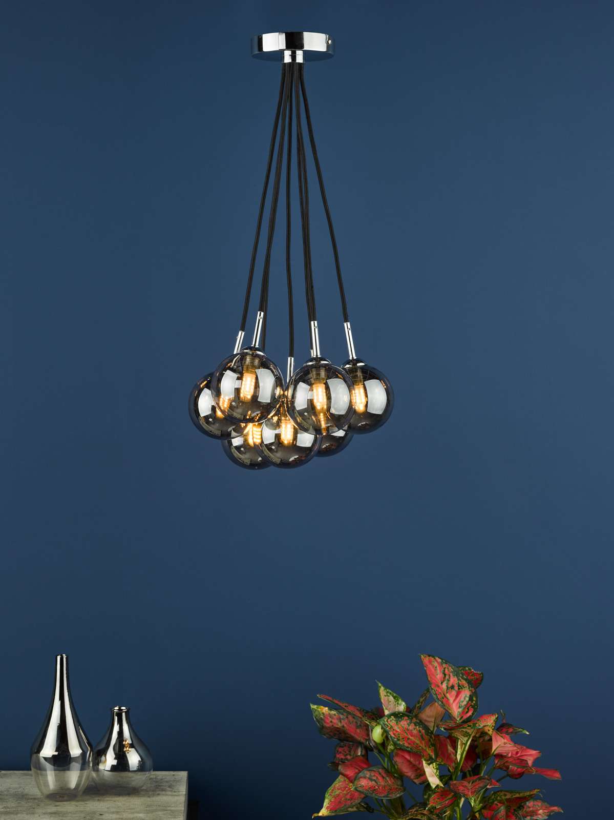 Elpis 7 Light Cluster Pendant Polished Chrome With Smoked Glass