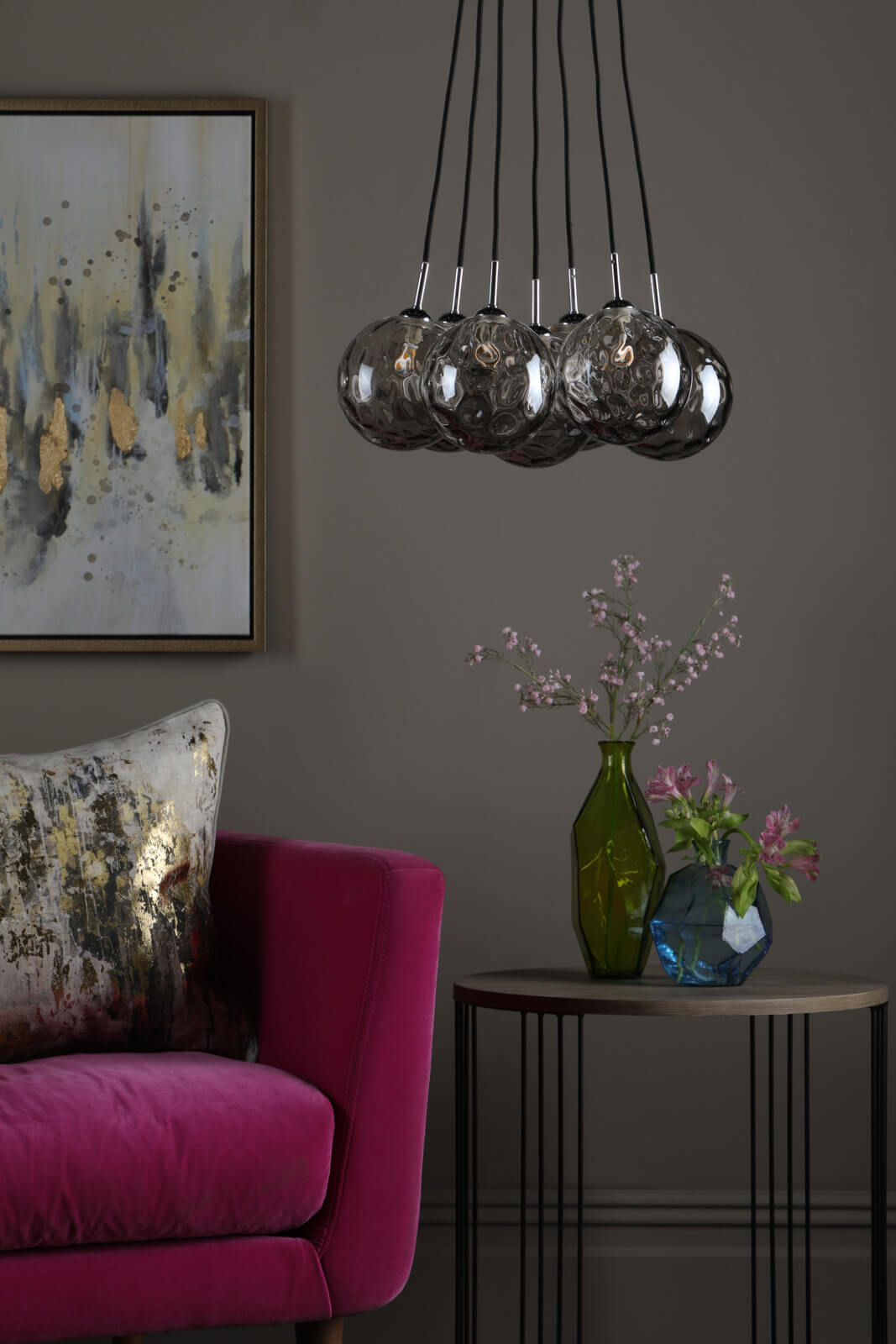 Elpis 7 Light Cluster Pendant Polished Chrome With Smoked Dimpled Glass