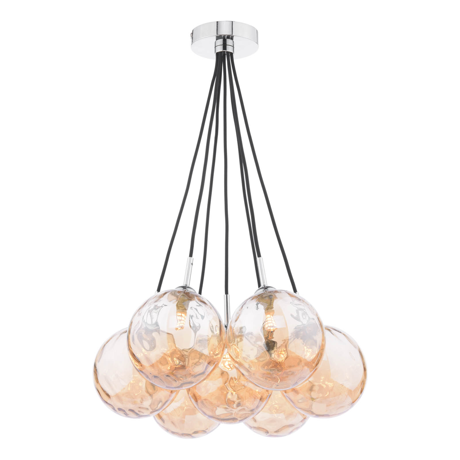 Elpis 7 Light Cluster Pendant Polished Chrome With Amber Dimpled Glass