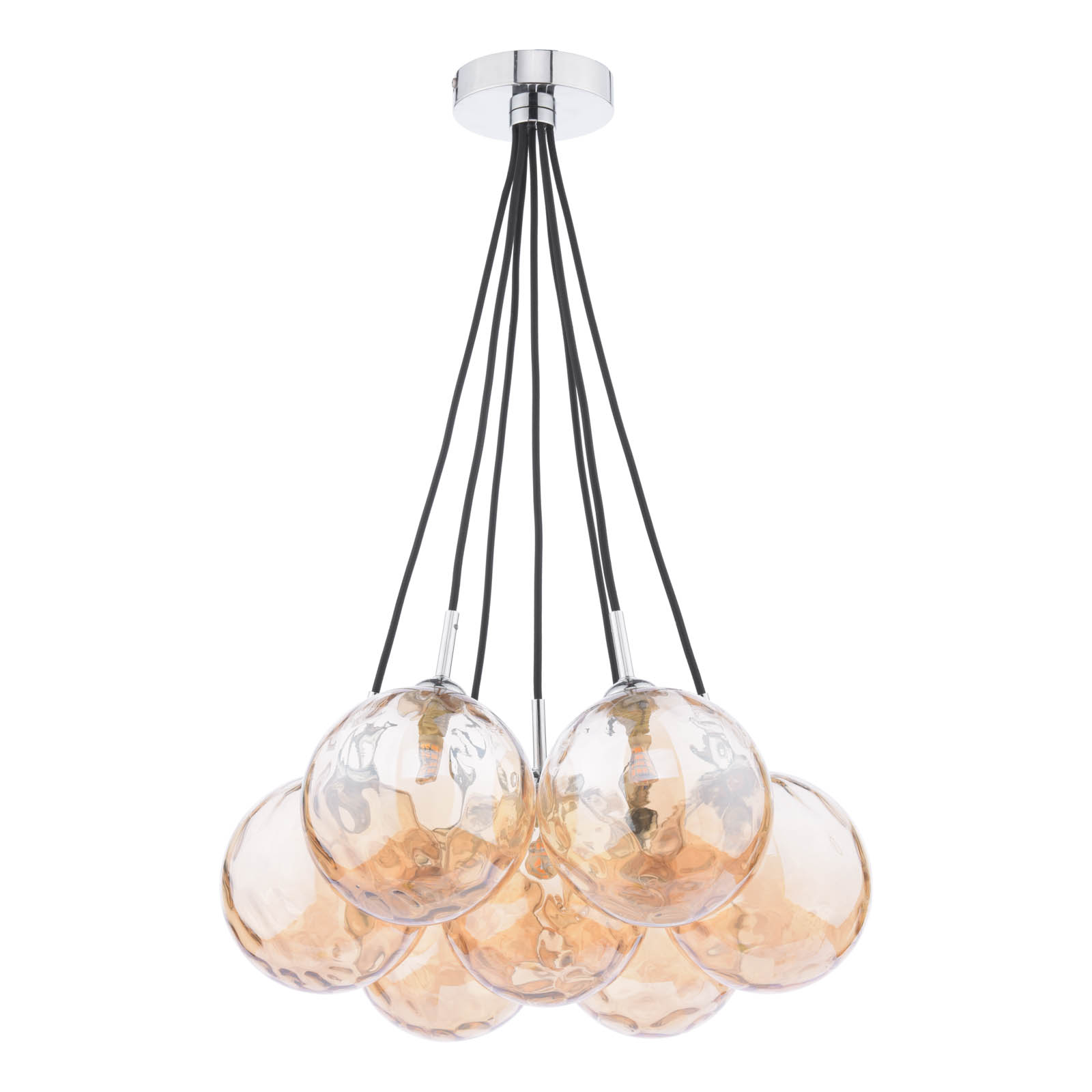 Elpis 7 Light Cluster Pendant Polished Chrome With Amber Dimpled Glass