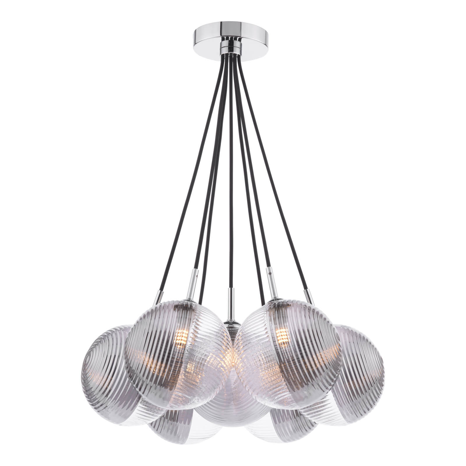 Elpis 7 Light Cluster Pendant Polished Chrome With Smoked/Clear Ribbed Glass