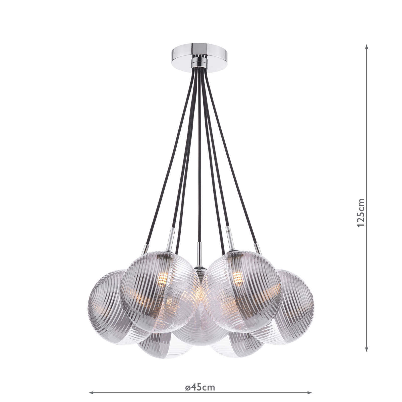 Elpis 7 Light Cluster Pendant Polished Chrome With Smoked/Clear Ribbed Glass