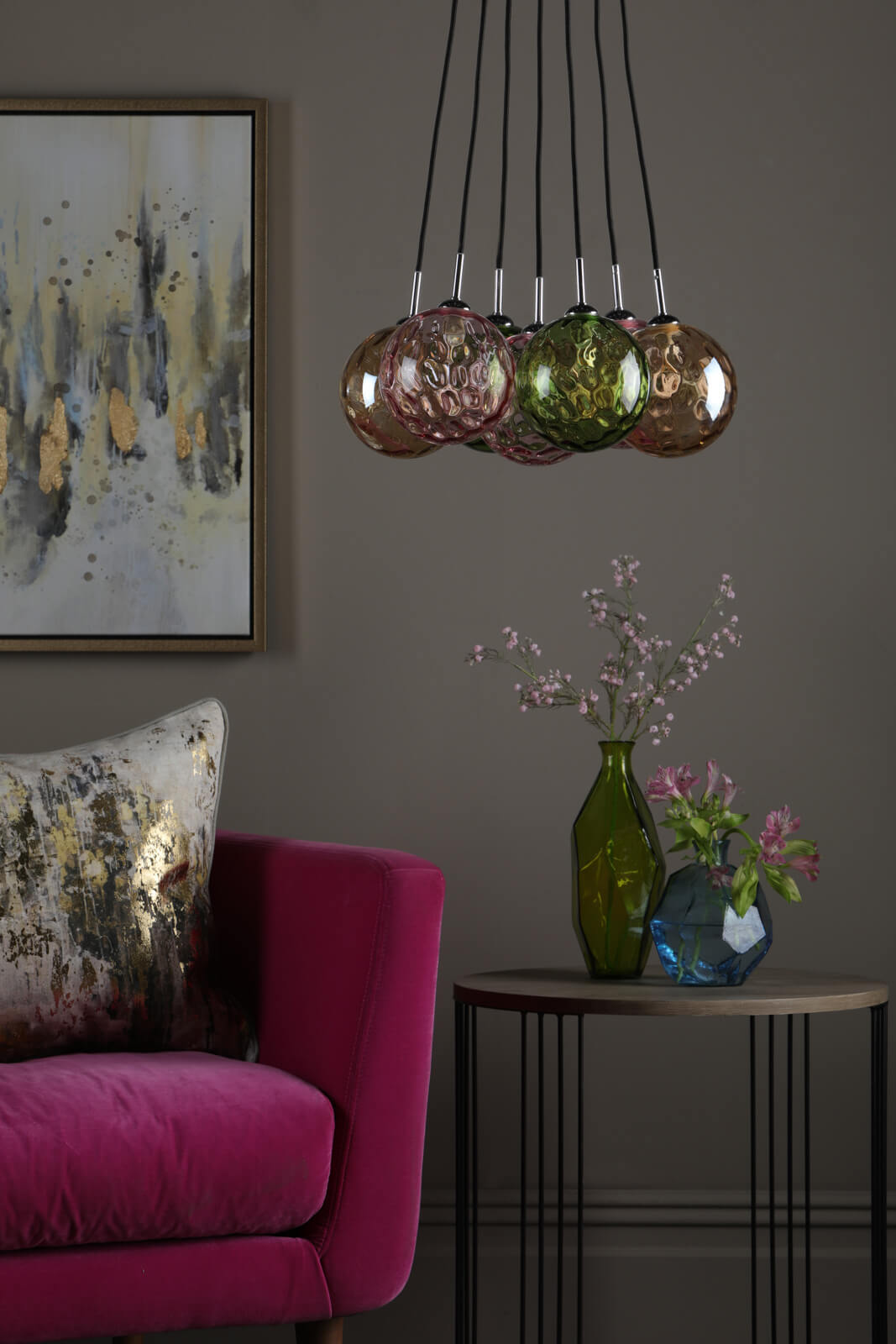 Elpis 7 Light Cluster Pendant Polished Chrome Mixed Coloured Glass 