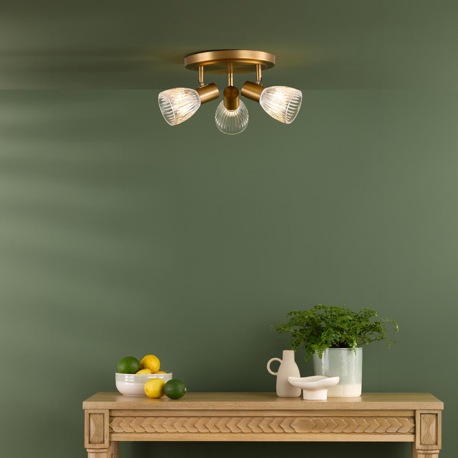 Elron 3 Light Plate Spotlight Antique Bronze and Ribbed Glass