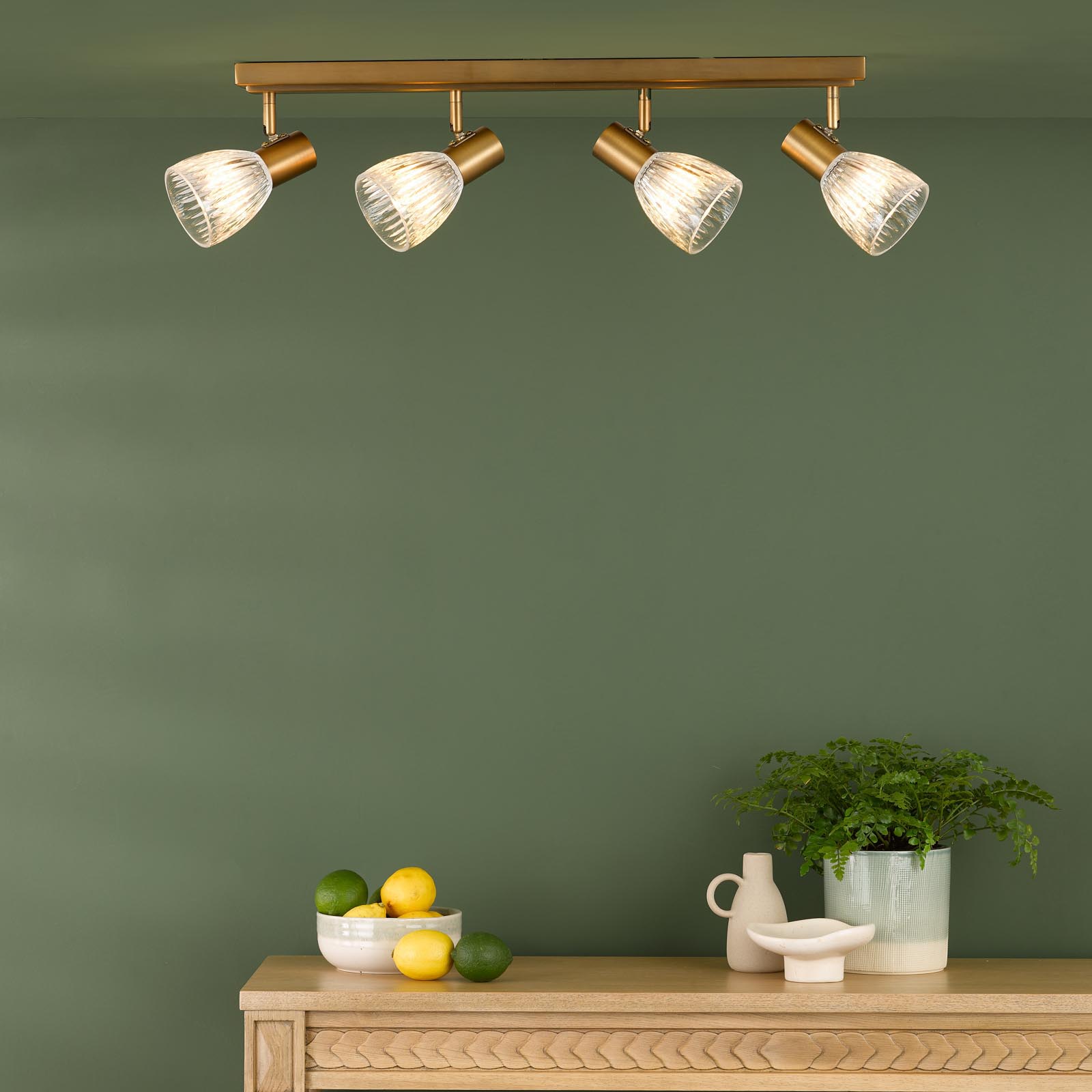 Elron 4 Light Bar Spotlight Antique Bronze and Ribbed Glass