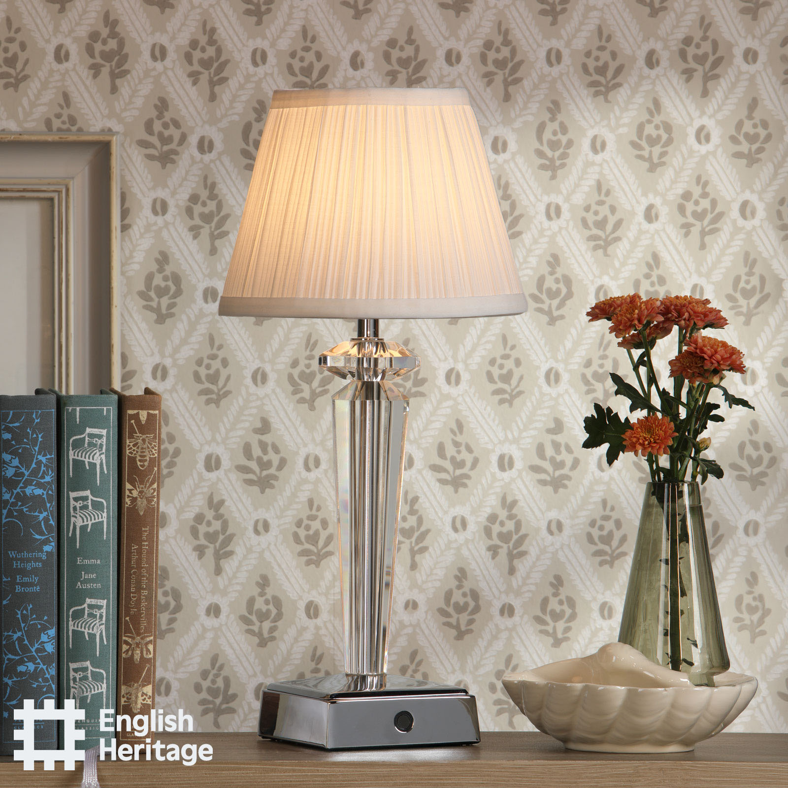 Eltham Rechargeable Table Lamp Crystal and Polished Nickel With Shade LED