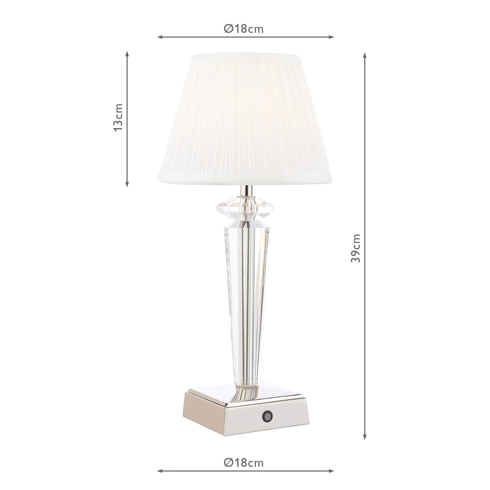 Eltham Rechargeable Table Lamp Crystal and Polished Nickel With Shade LED