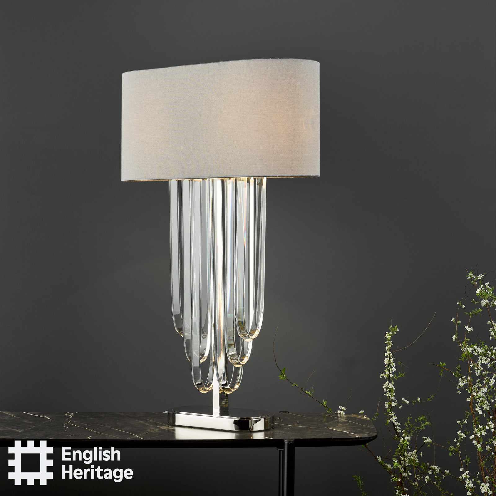 Eltham 2 Light Table Lamp Polished Nickel and Crystal With Shade