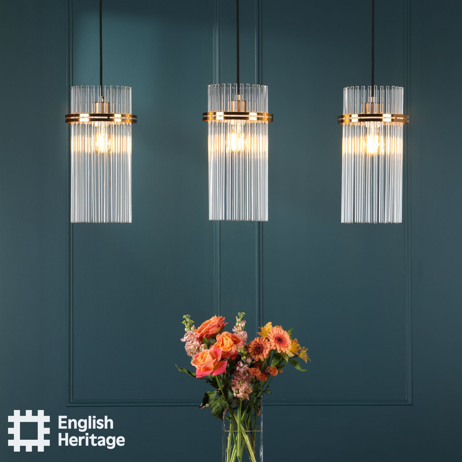 Eltham 3 Light Bar Pendant Antique Gold and Glass