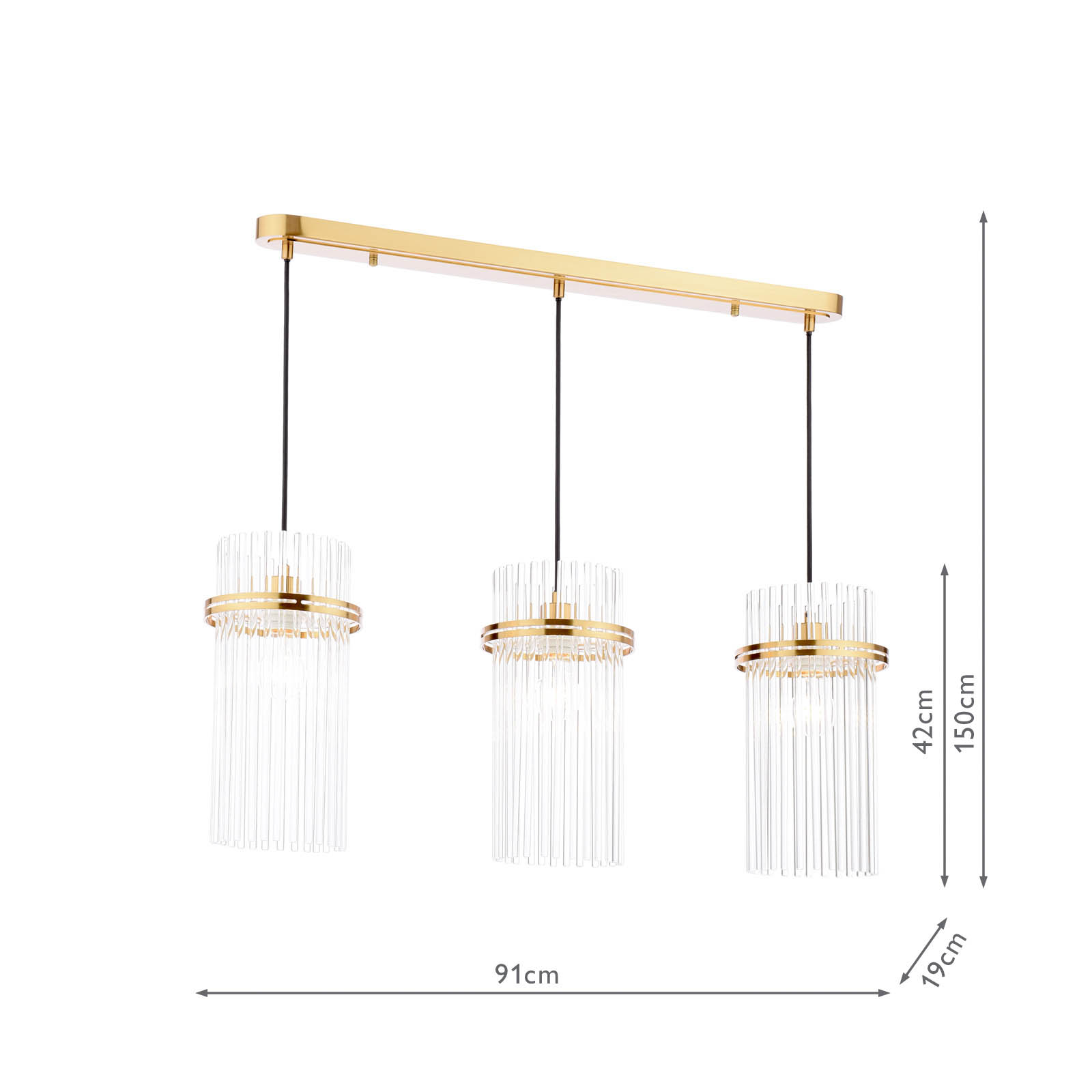 Eltham 3 Light Bar Pendant Antique Gold and Glass
