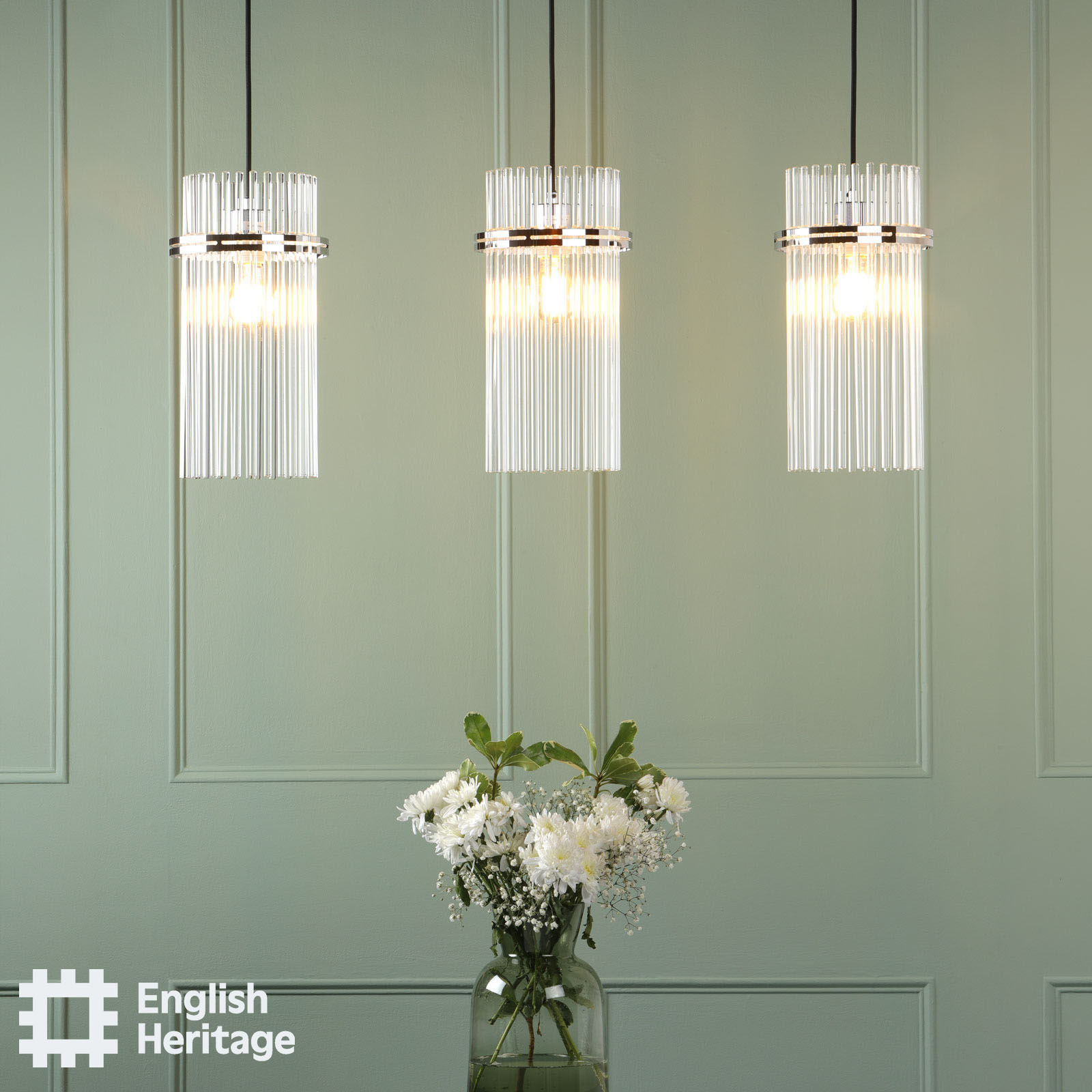 Eltham 3 Light Bar Pendant Polished Nickel and Glass