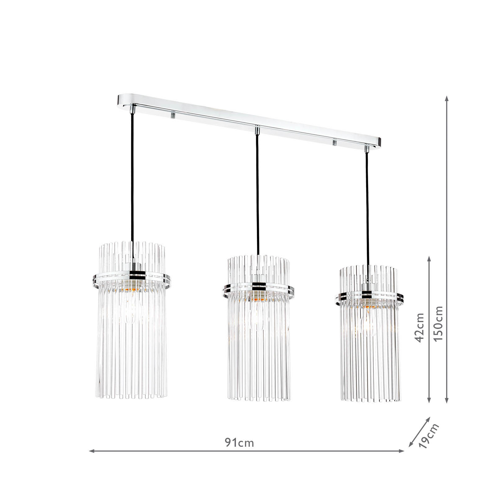 Eltham 3 Light Bar Pendant Polished Nickel and Glass