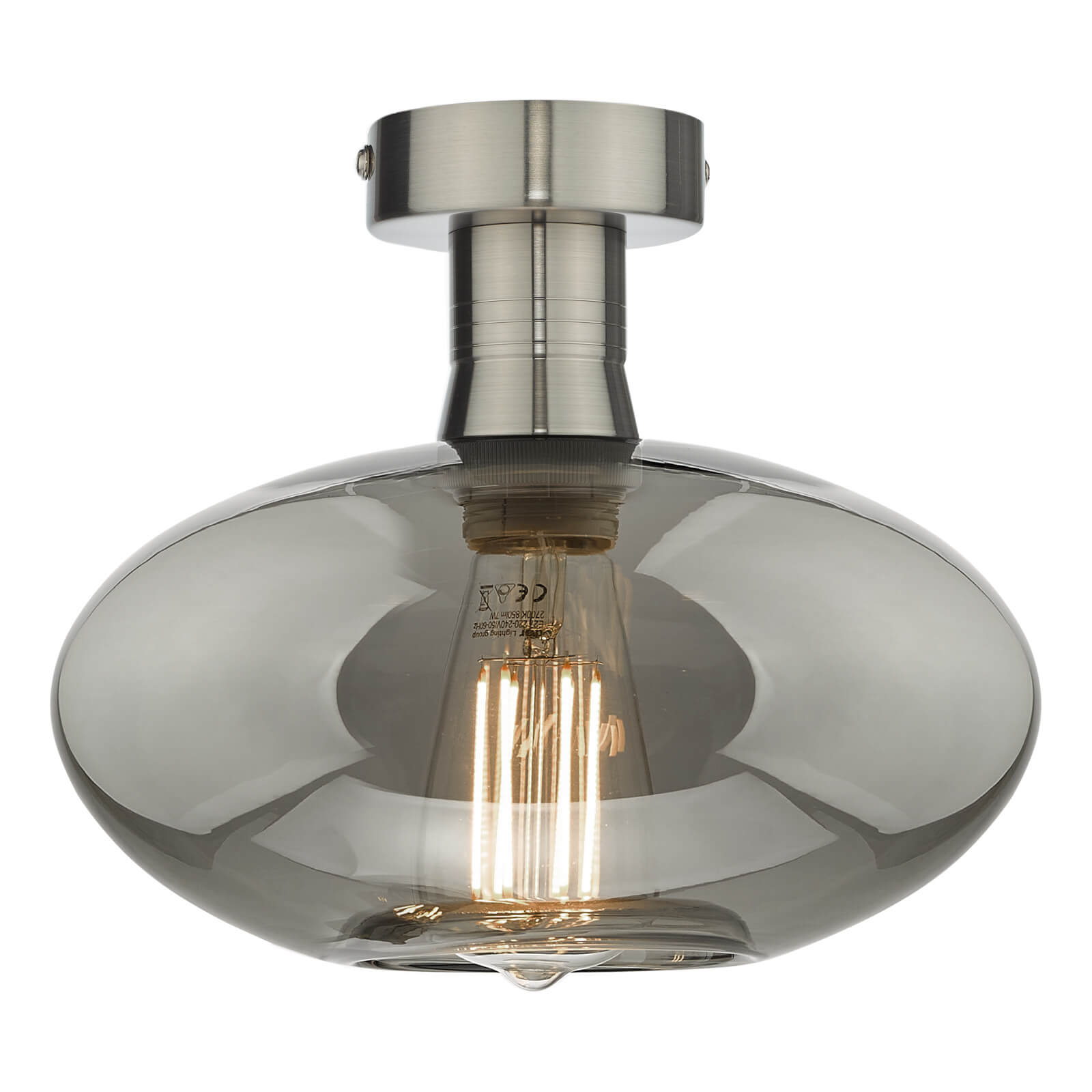 Emerson Semi Flush Antique Chrome Smoked Glass 