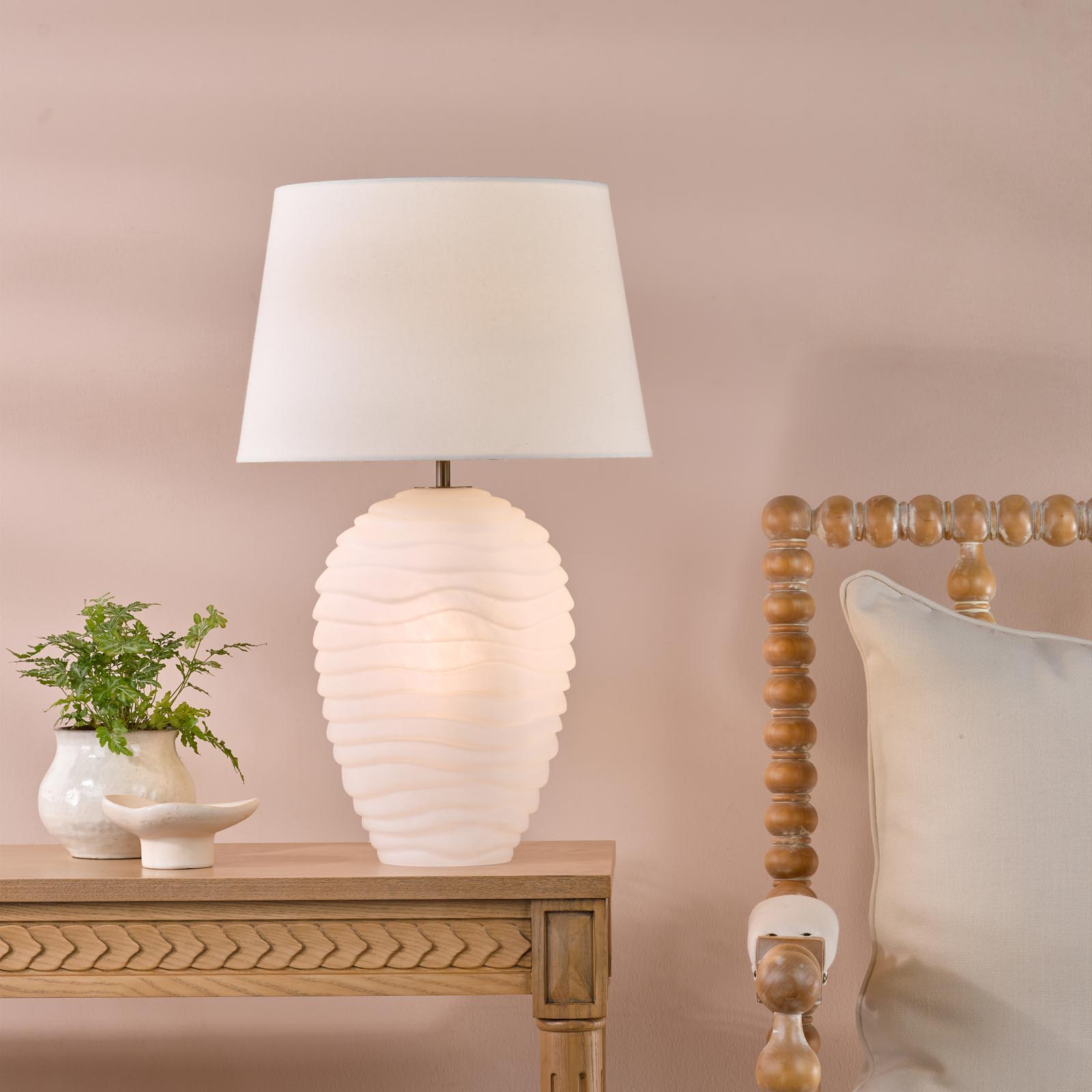 Encara Dual Lit Table Lamp White Glass and Antique Bronze With Linen Shade