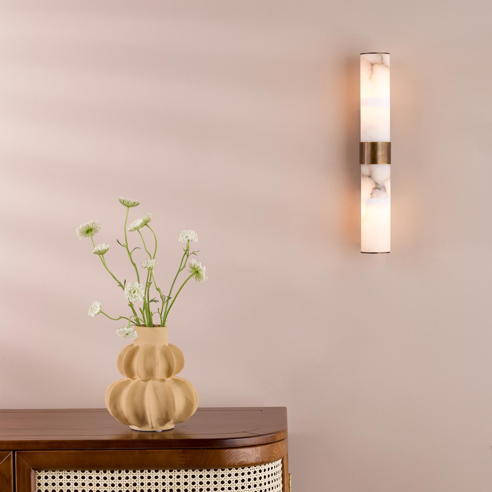 Eneco 2 Light Bathroom Wall Light Antique Bronze and Natural Alabaster IP44