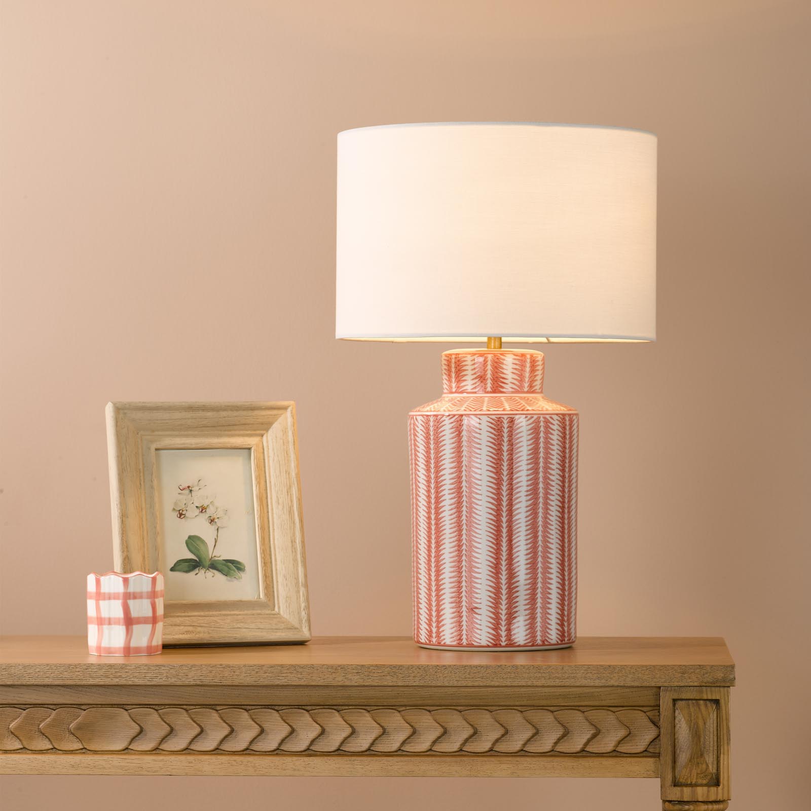 Ennio Table Lamp Red Ceramic and Antique Brass With Linen Shade