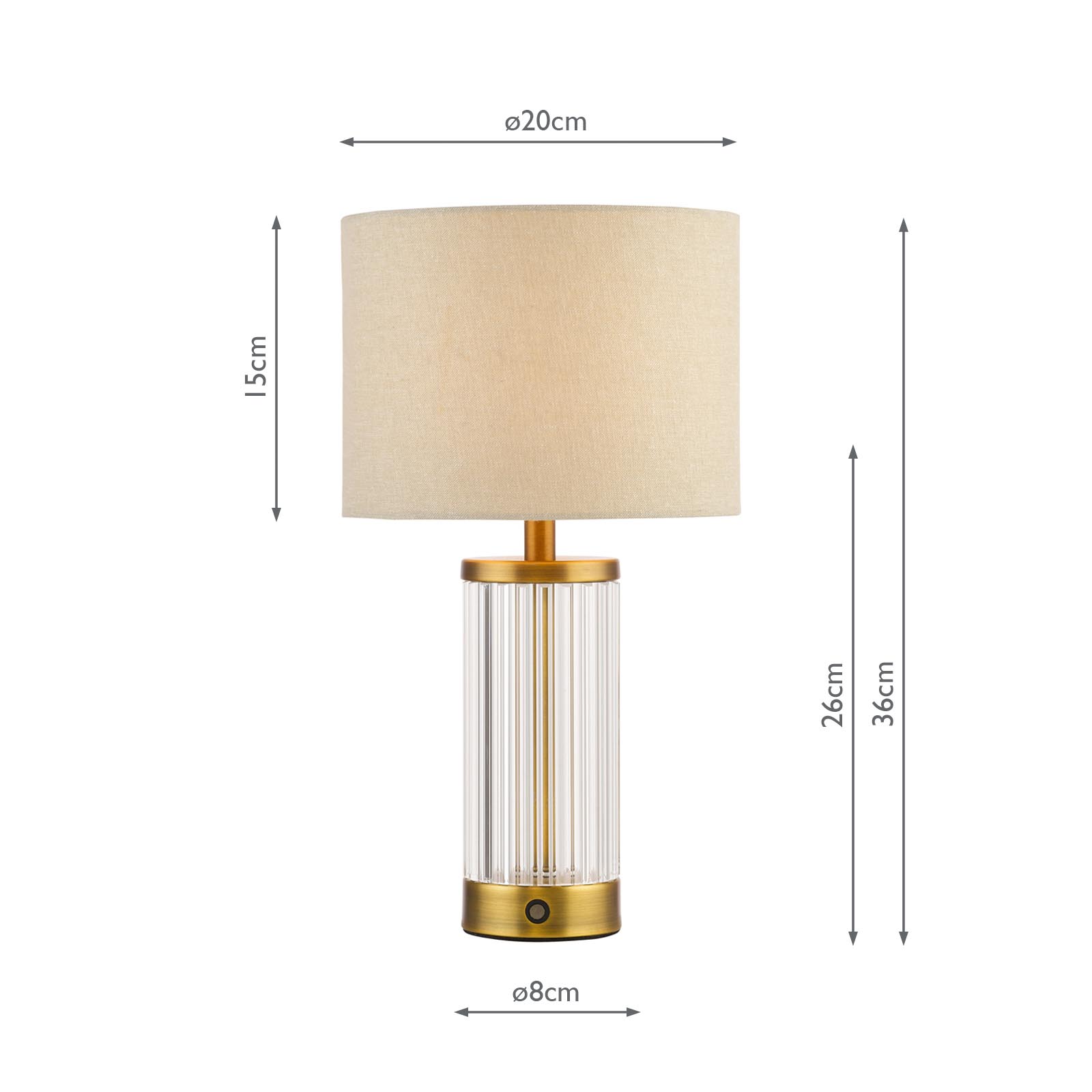 Enrico Rechargeable Table Lamp Antique Bronze and Ribbed Glass With Linen Shade LED