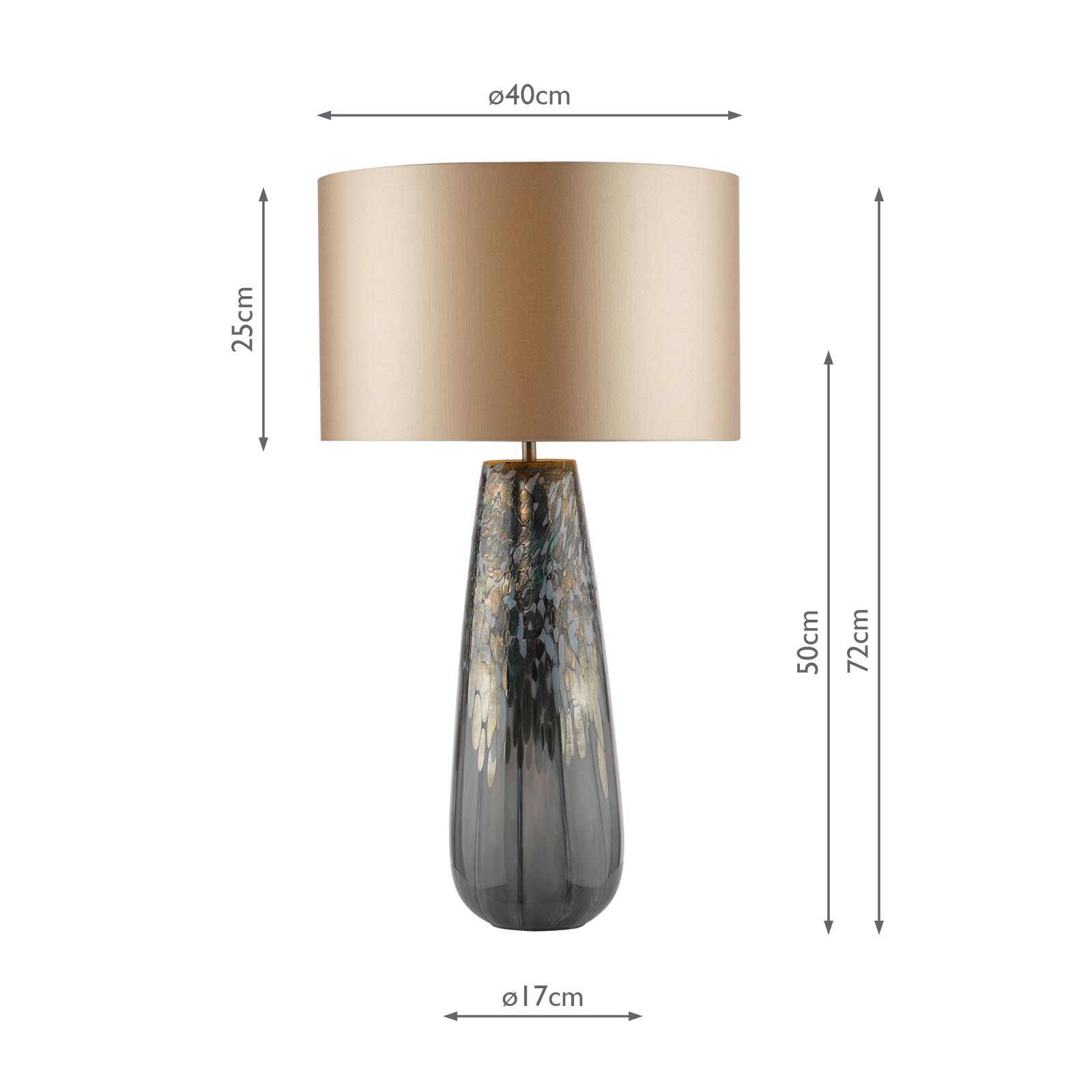 Erdis Table Lamp Blue Art Glass and Antique Bronze With Taupe Shade