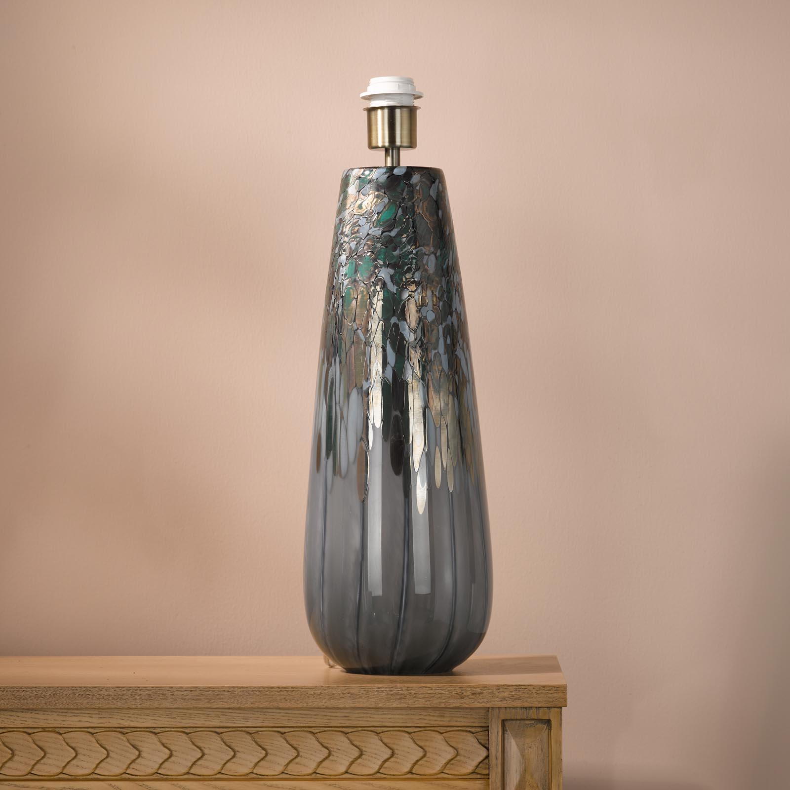 Erdis Table Lamp Blue Art Glass and Antique Brass Base Only
