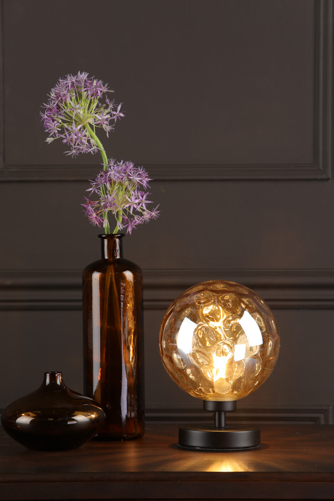 Esben Touch Table Lamp Matt Black With Amber Dimpled Glass