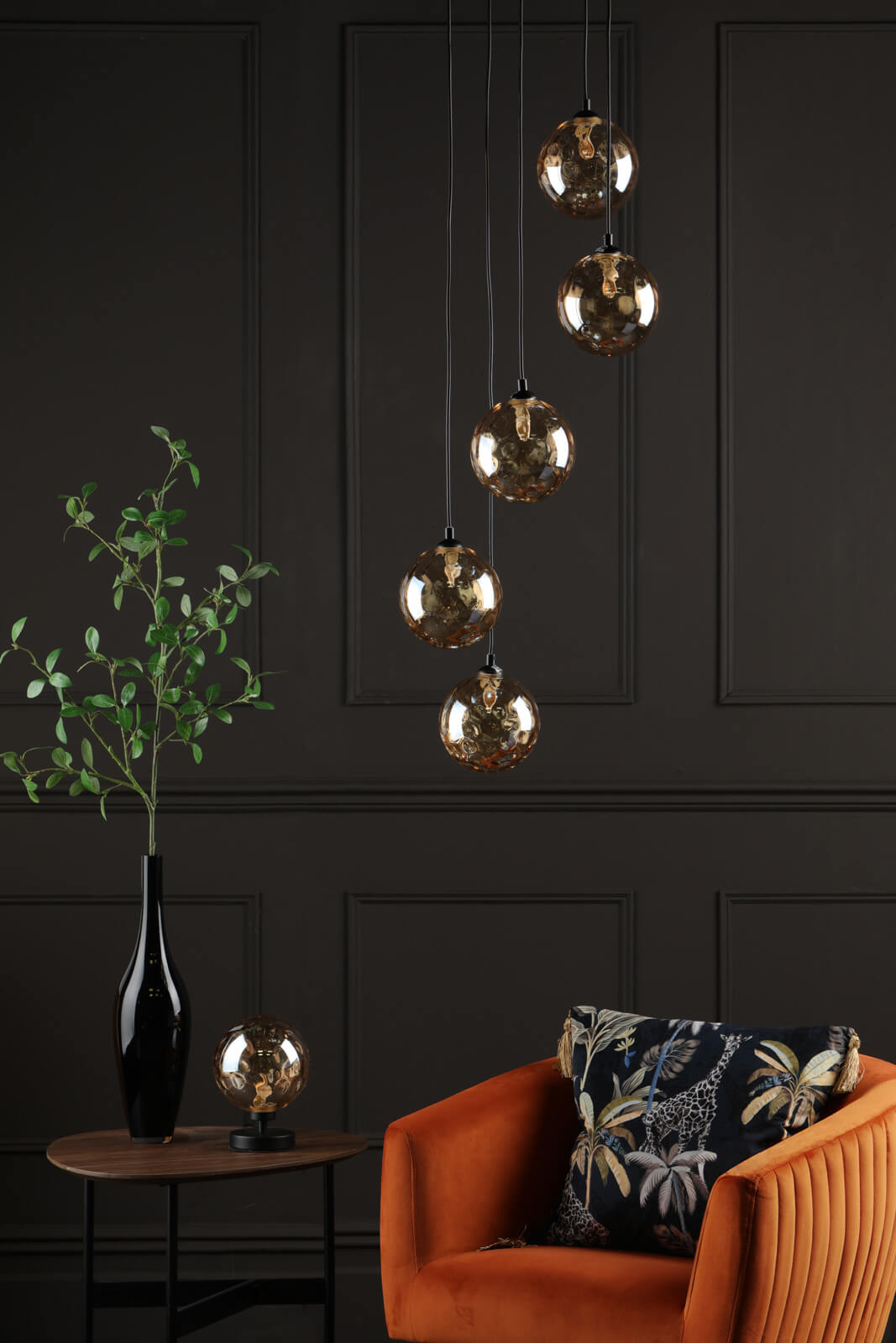 Esben Touch Table Lamp Matt Black With Amber Dimpled Glass