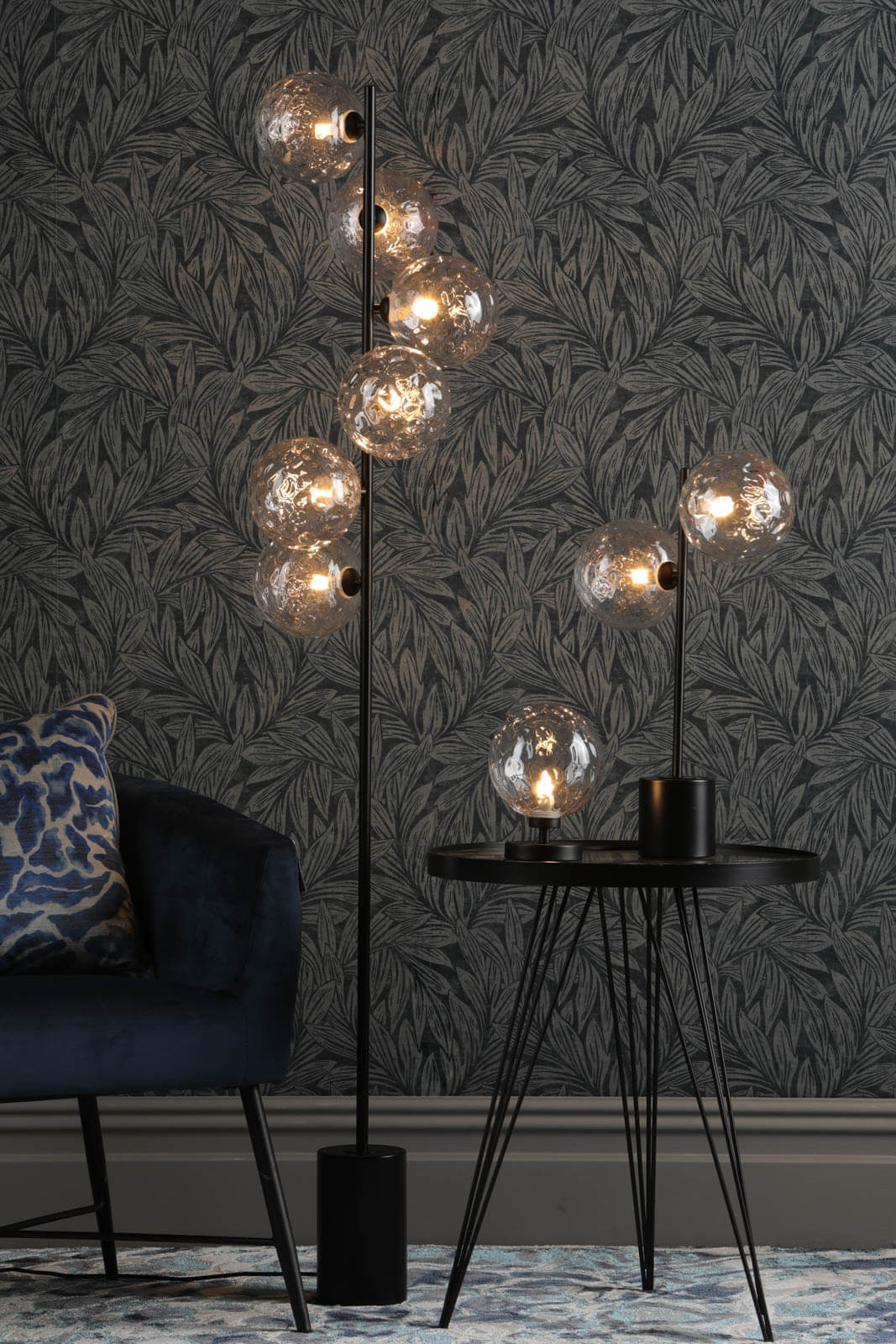 Esben Touch Table Lamp Matt Black With Clear Dimpled Glass