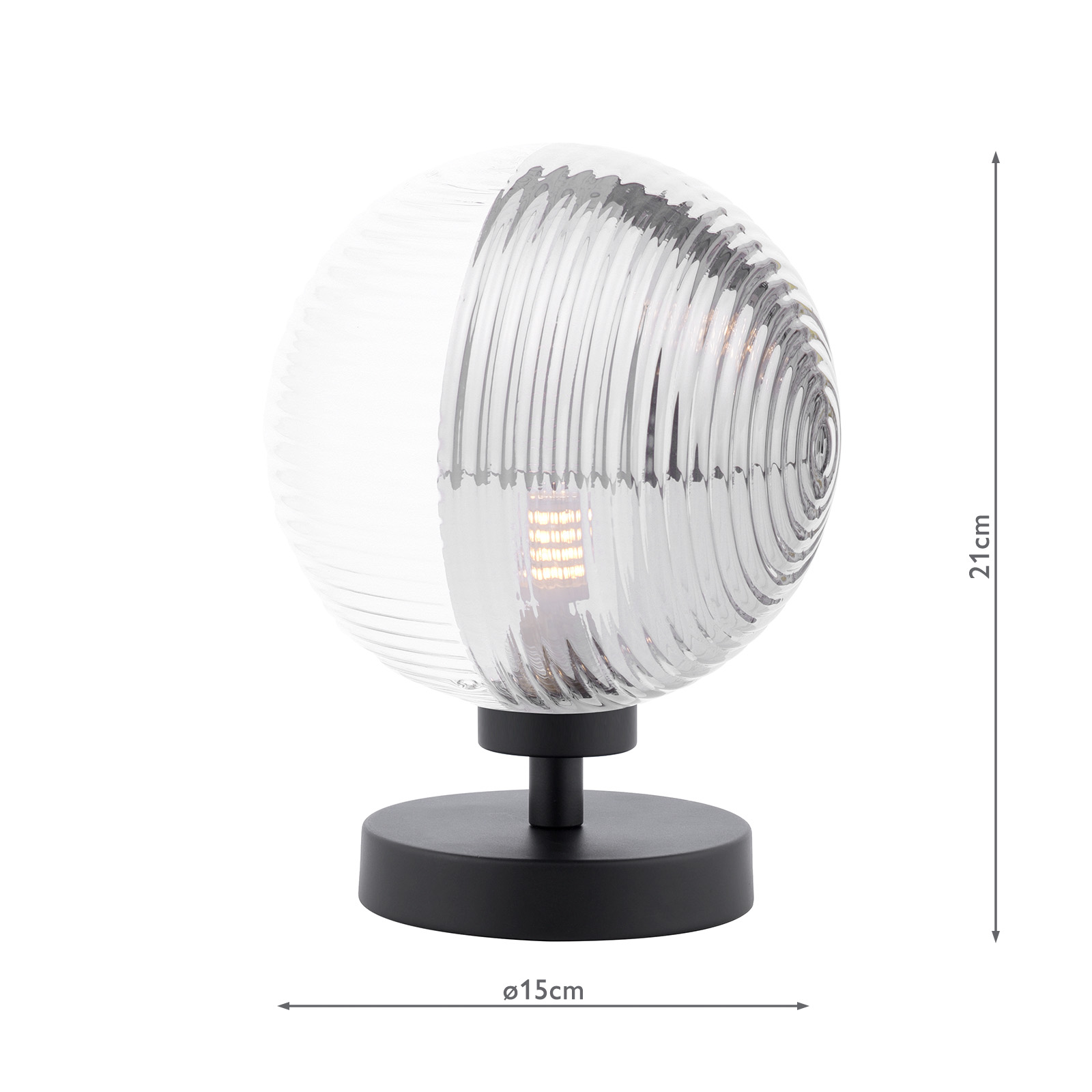 Esben Touch Table Lamp Matt Black With Smoked/Clear Ribbed Glass