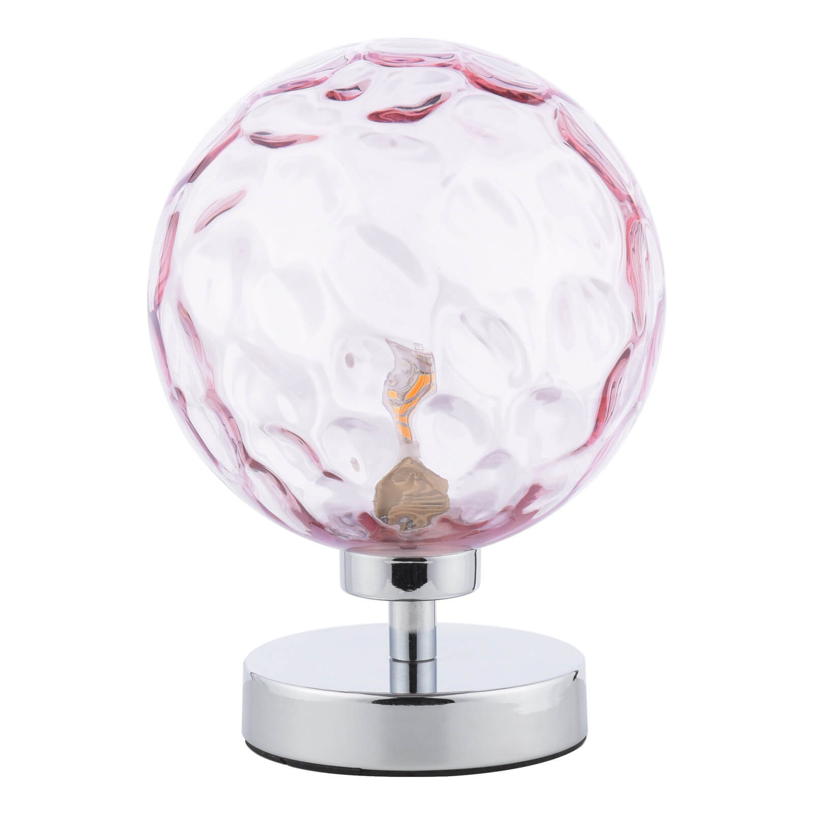Esben Touch Table Lamp Polished Chrome With Pink Dimpled Glass