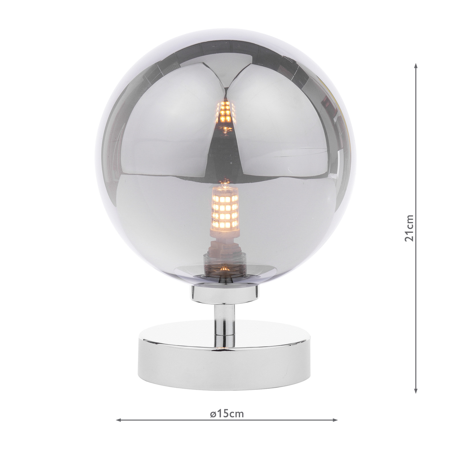 Esben Touch Table Lamp Polished Chrome With Smoked Glass